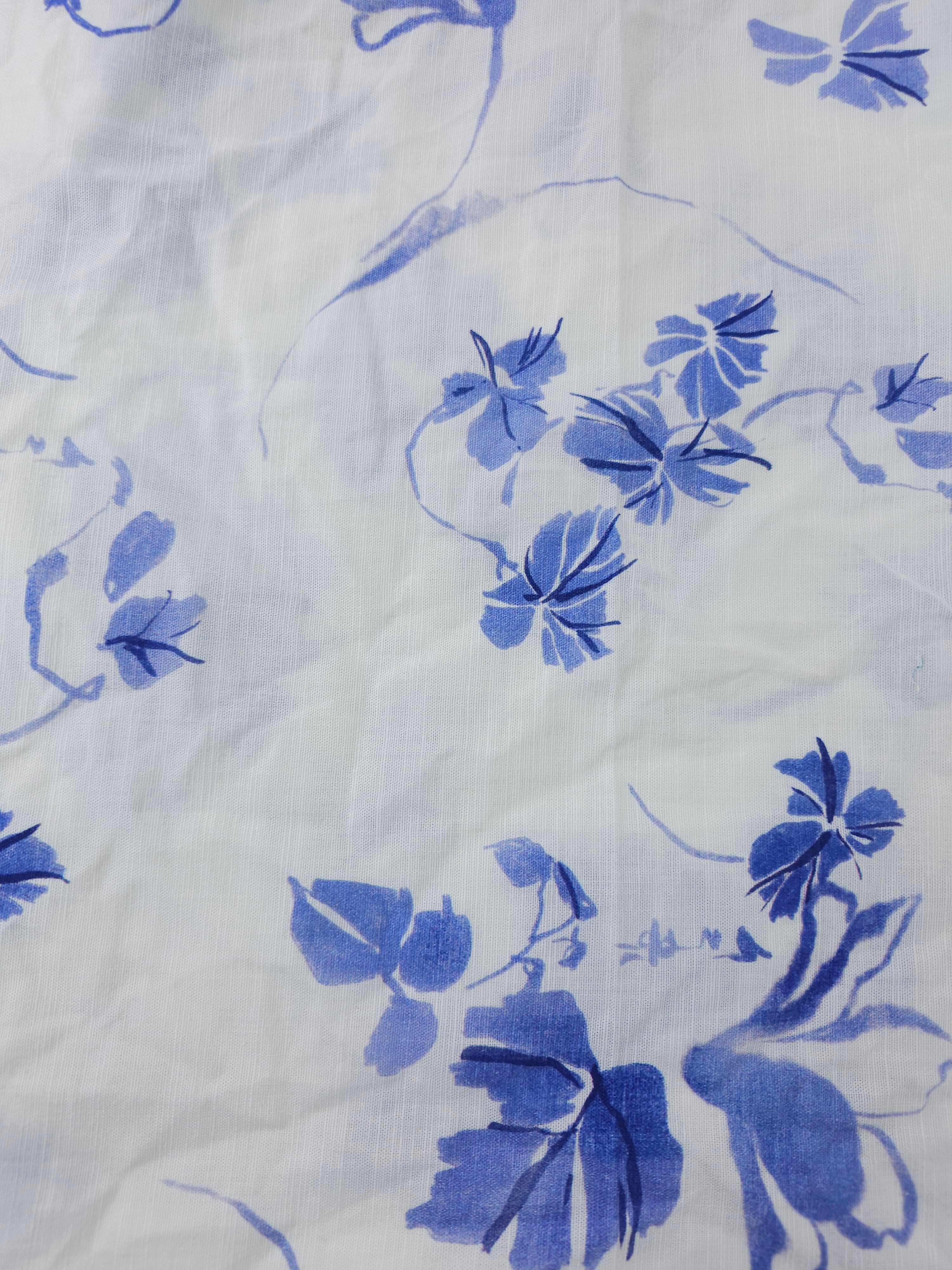 Calming blue floral Viscose linen- 1m piece