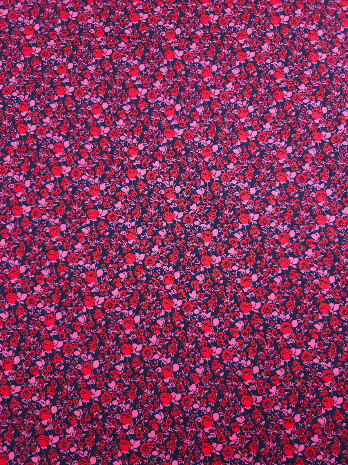 Red/Navy Small Ditsy Roses Cotton Poplin