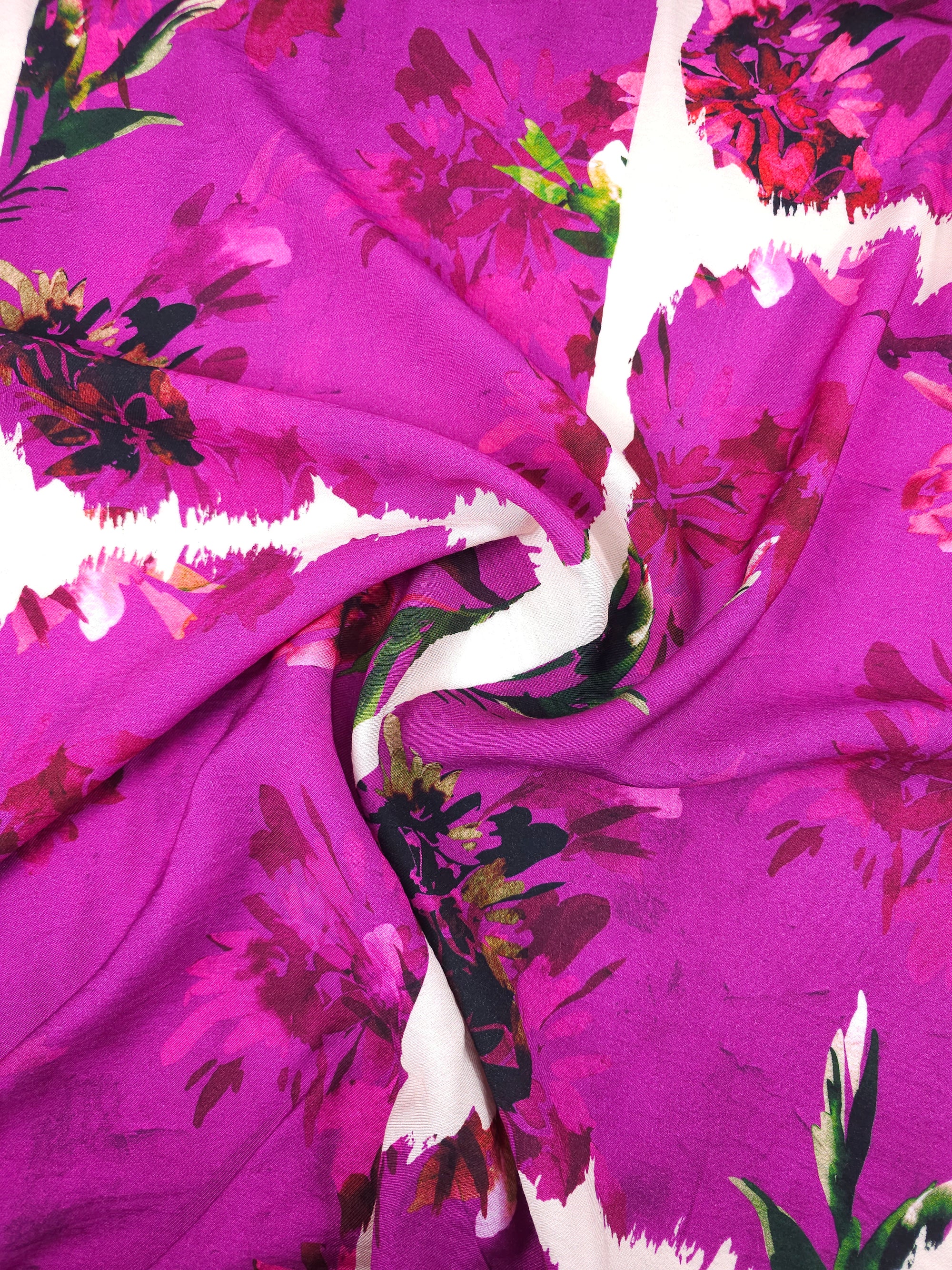 Magenta Purple Floral Block Viscose Twill *DEFECT*