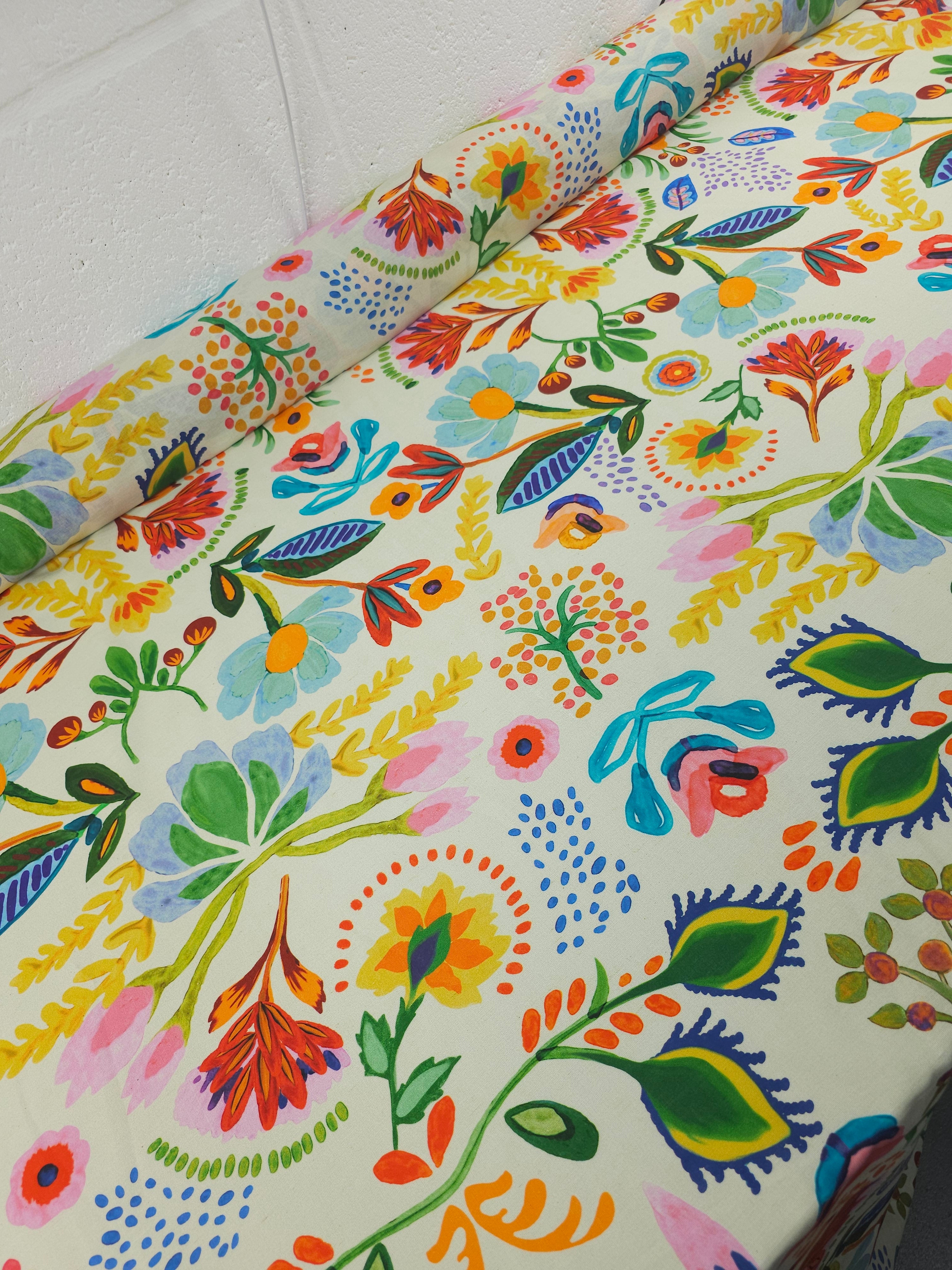 Abstract Watercolour Doodle Flower Cotton Linen
