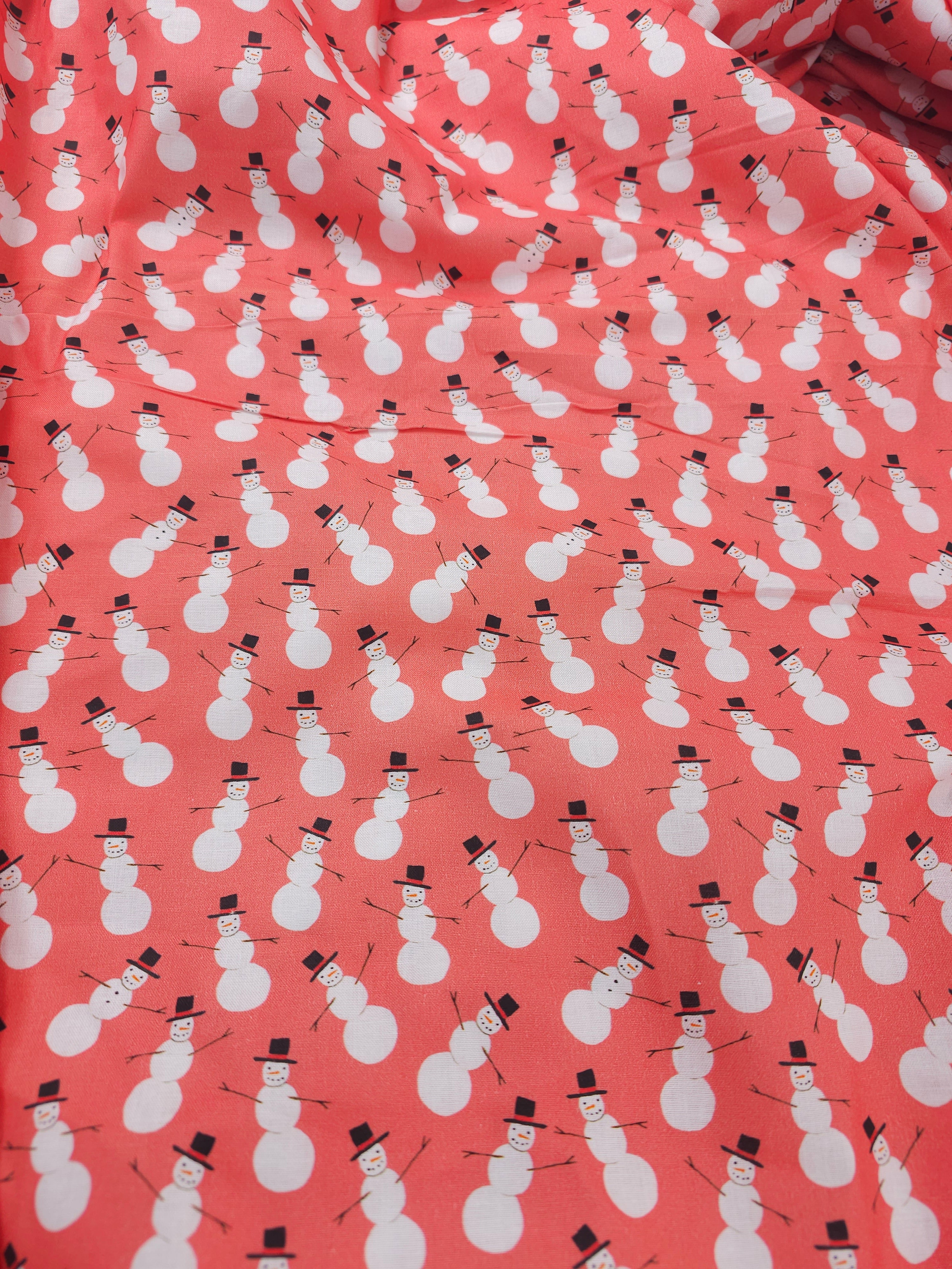 Salmon glitter snowman Cotton- 3.6m piece