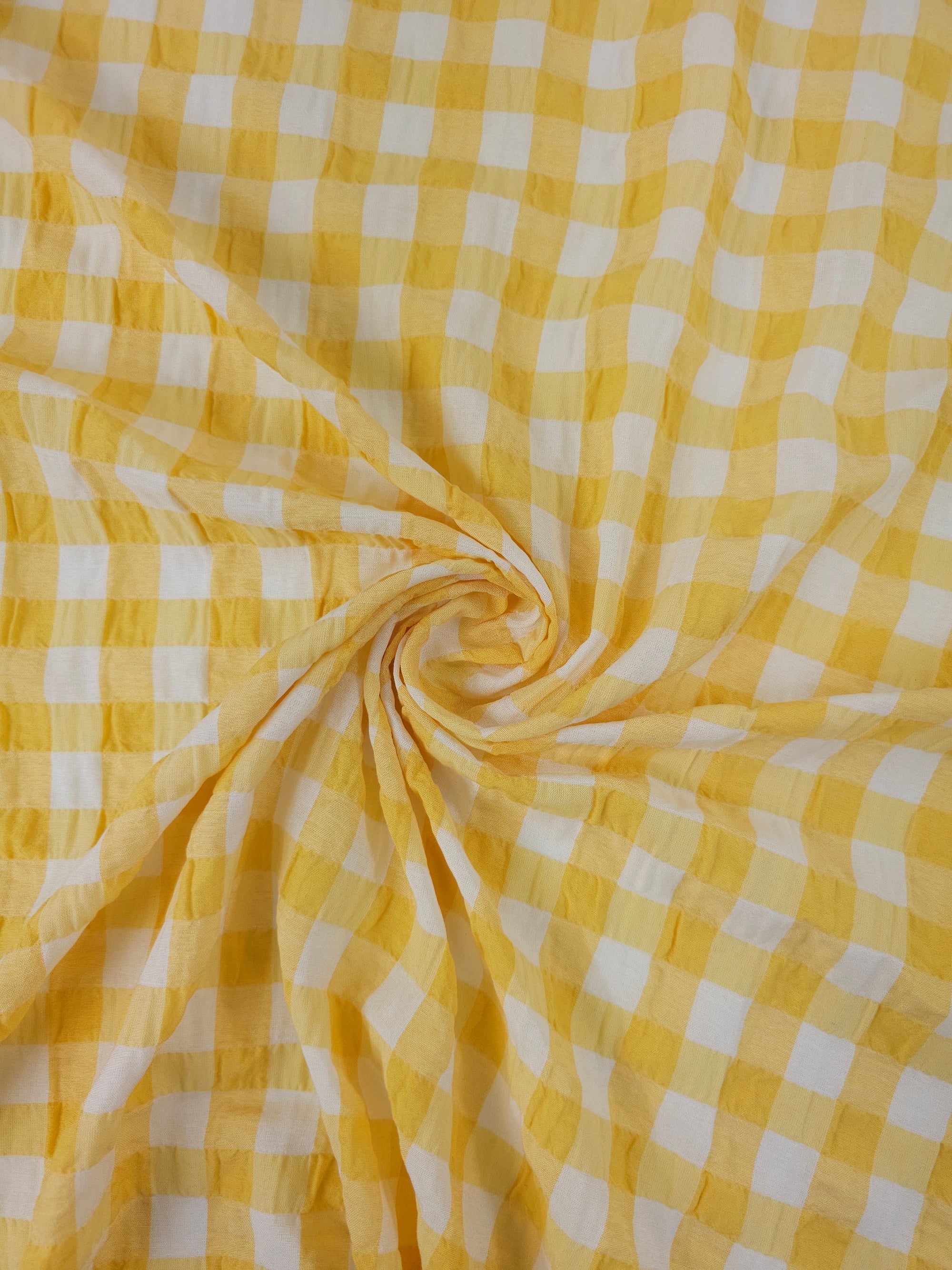 Yellow/White Big Gingham Poly Cotton SeerSucker