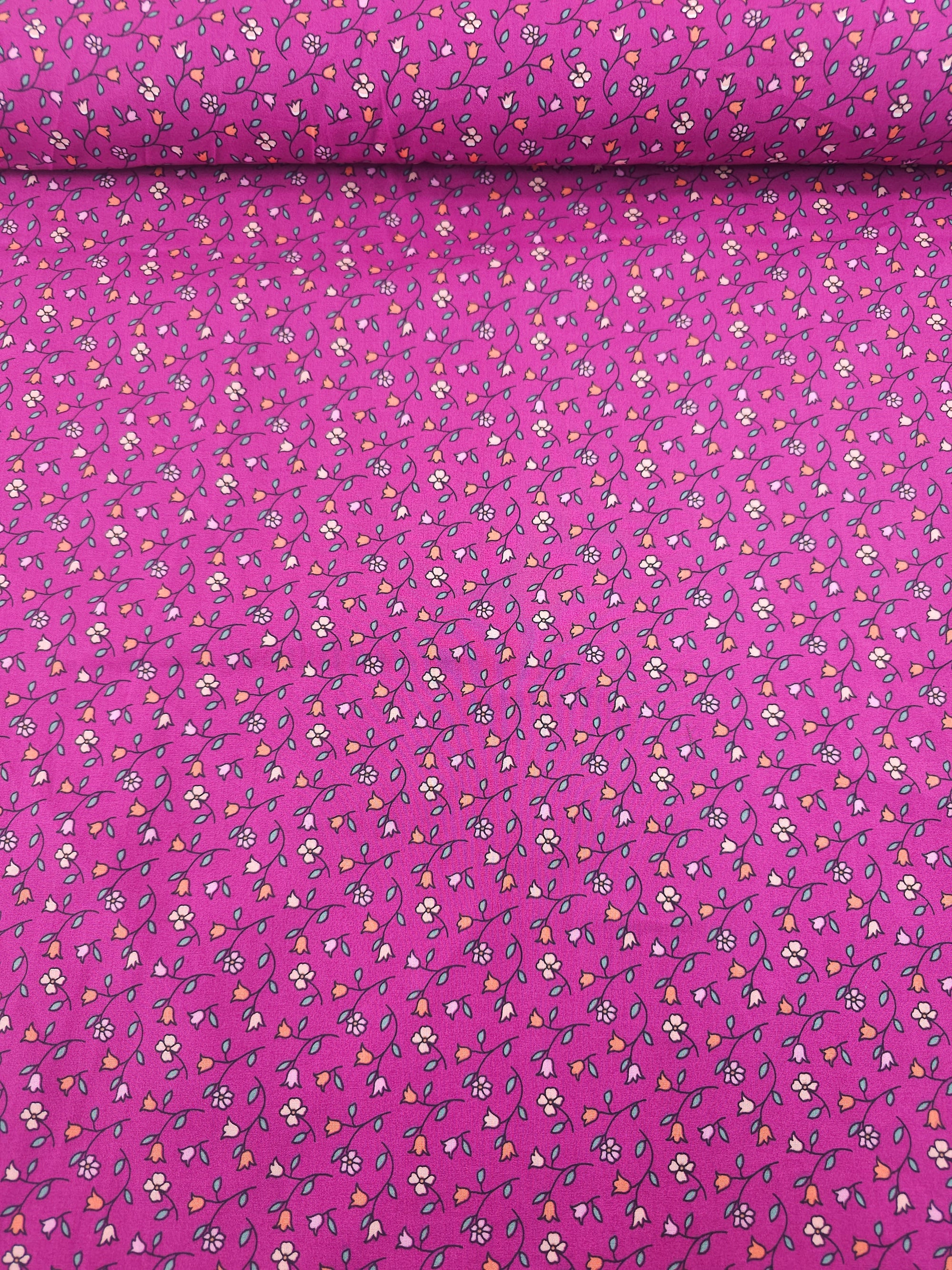 Magenta Tossed Tulip Stems Lightweight Cotton 57"