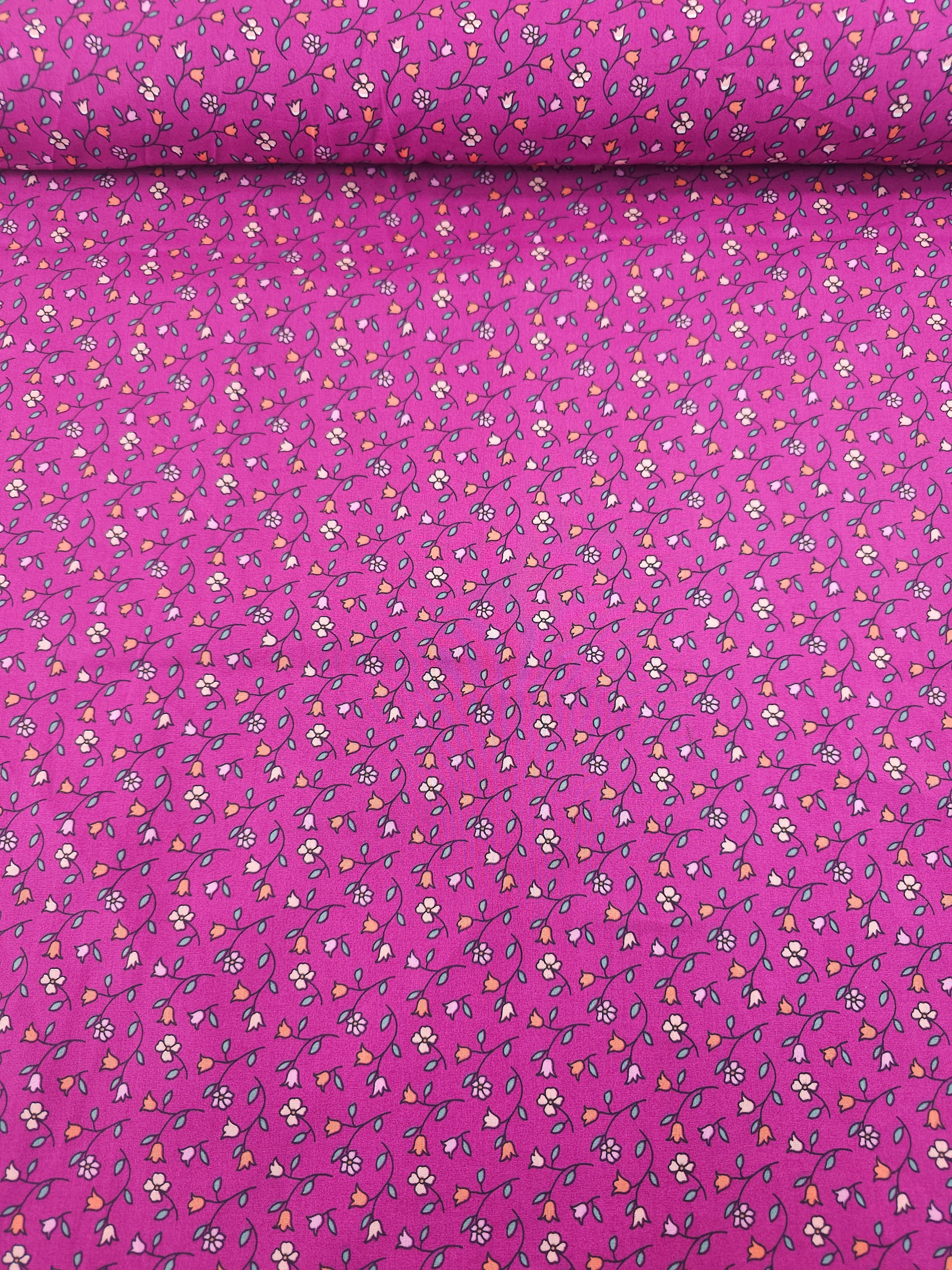 Magenta Tossed Tulip Stems Lightweight Cotton 57"