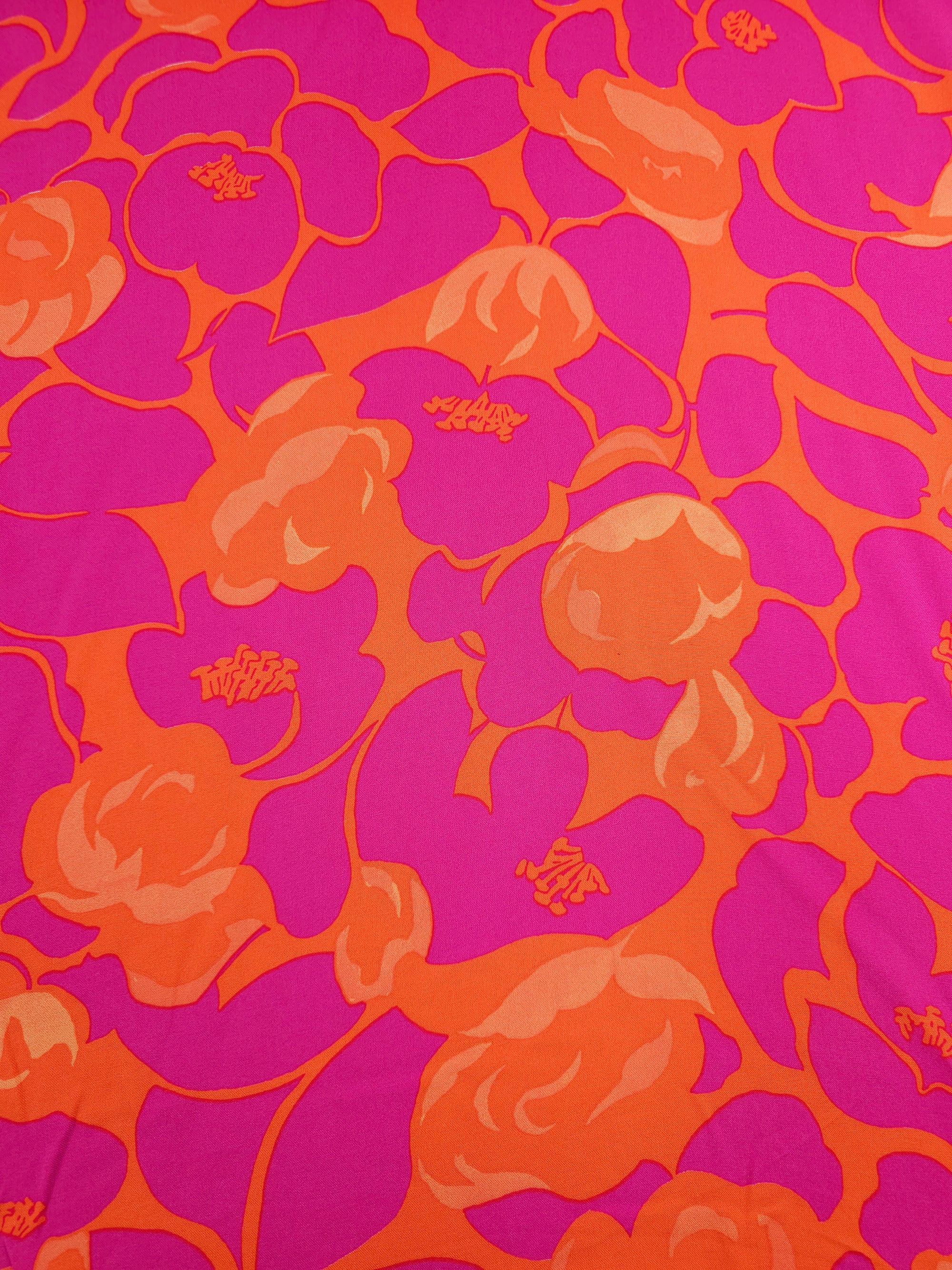 Hot Pink/Orange Petal Floral Viscose Challis