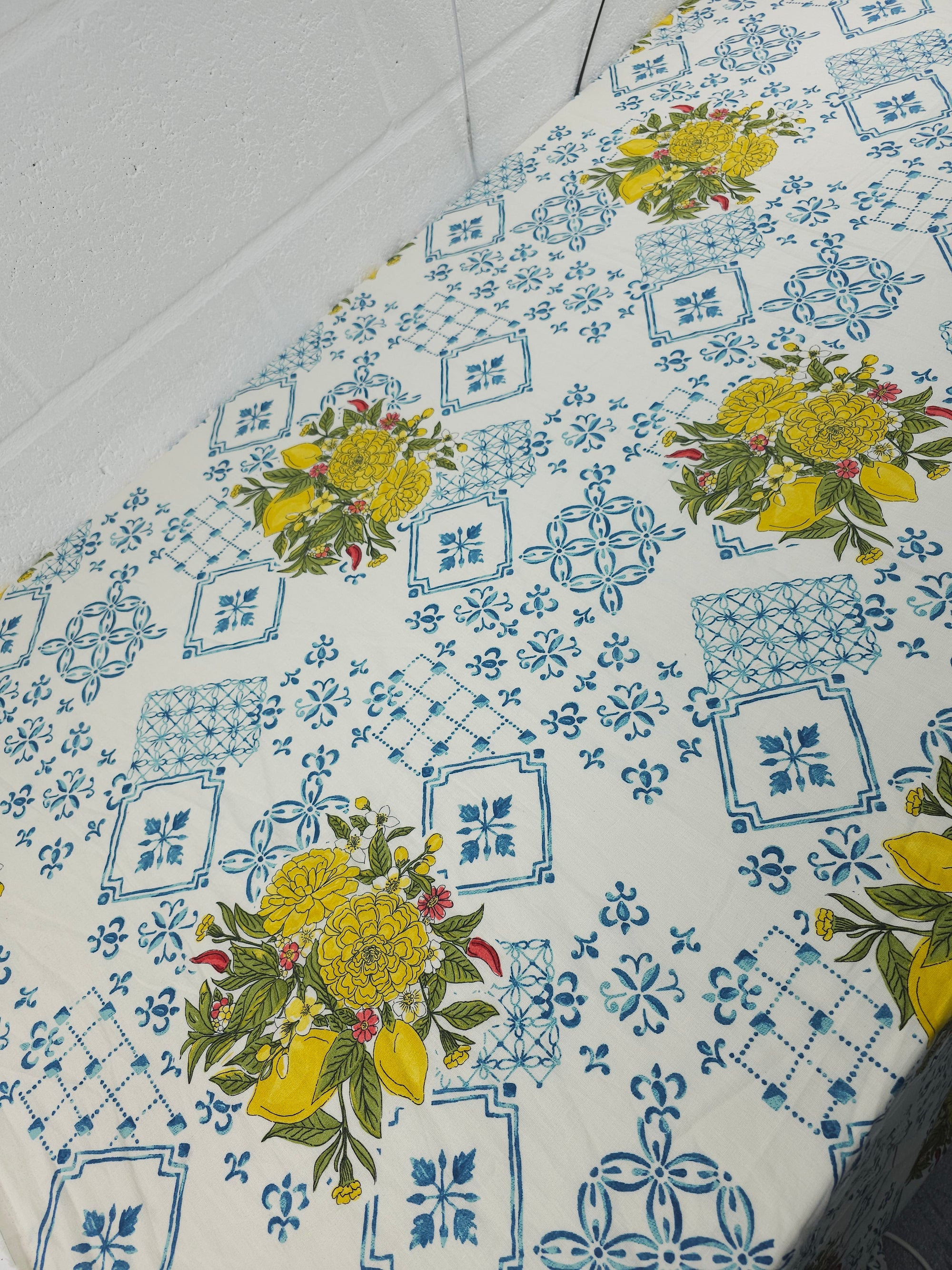 Blue Fantasia Lemon Floral Cotton Linen