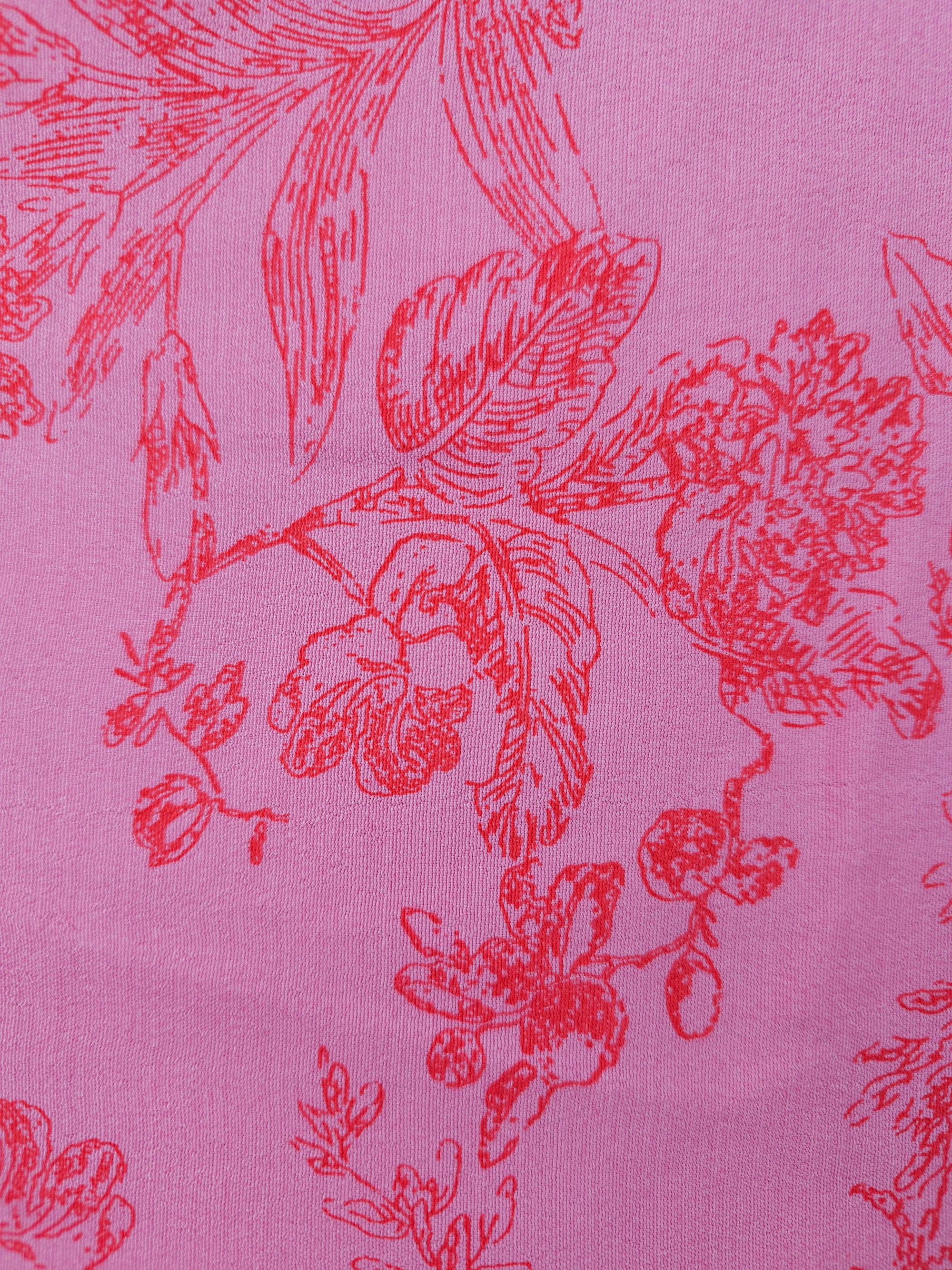 Red nature line art on pink Viscose- 1.8m piece