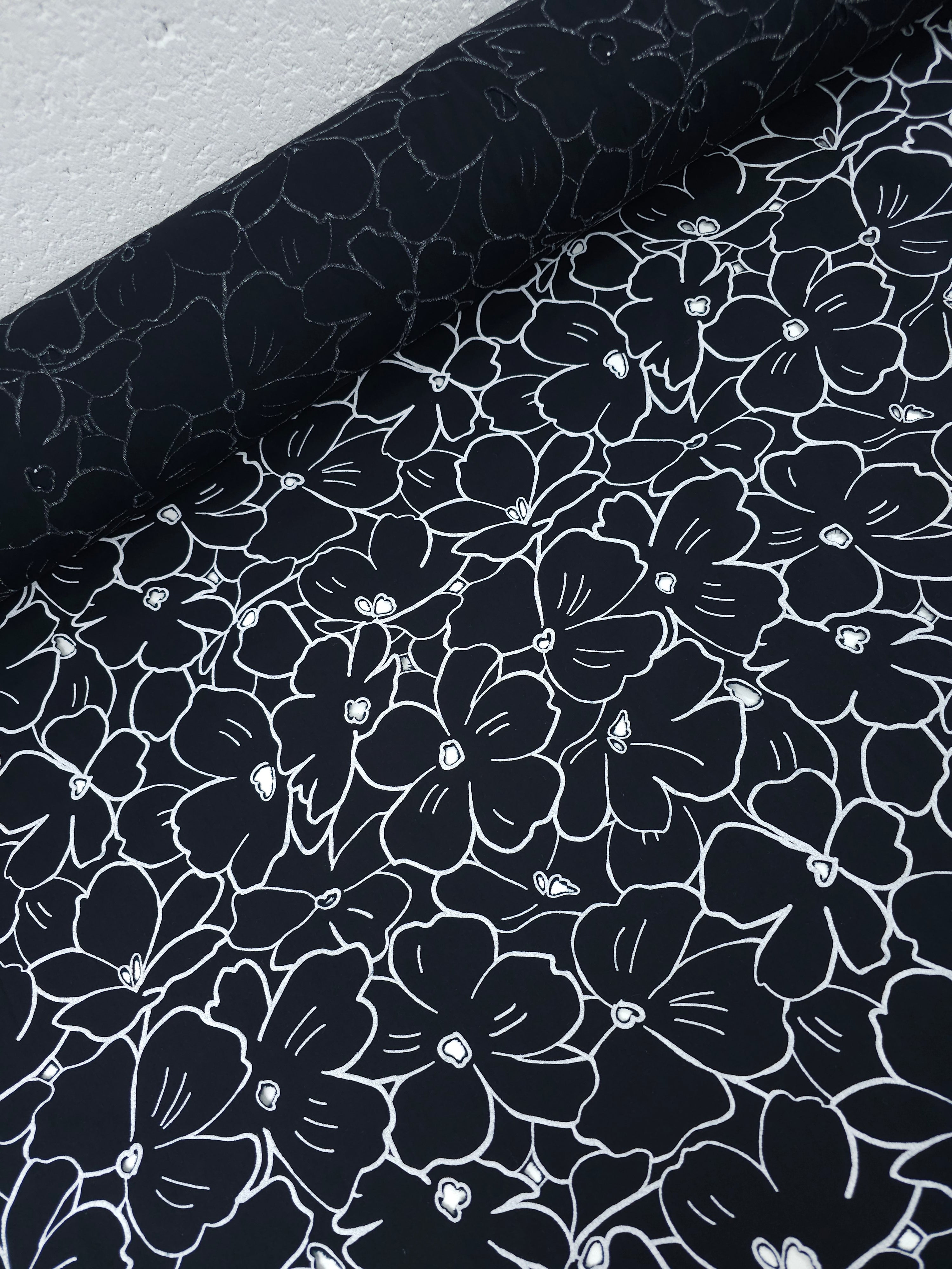 Black/White Floral Laser Cut Cotton