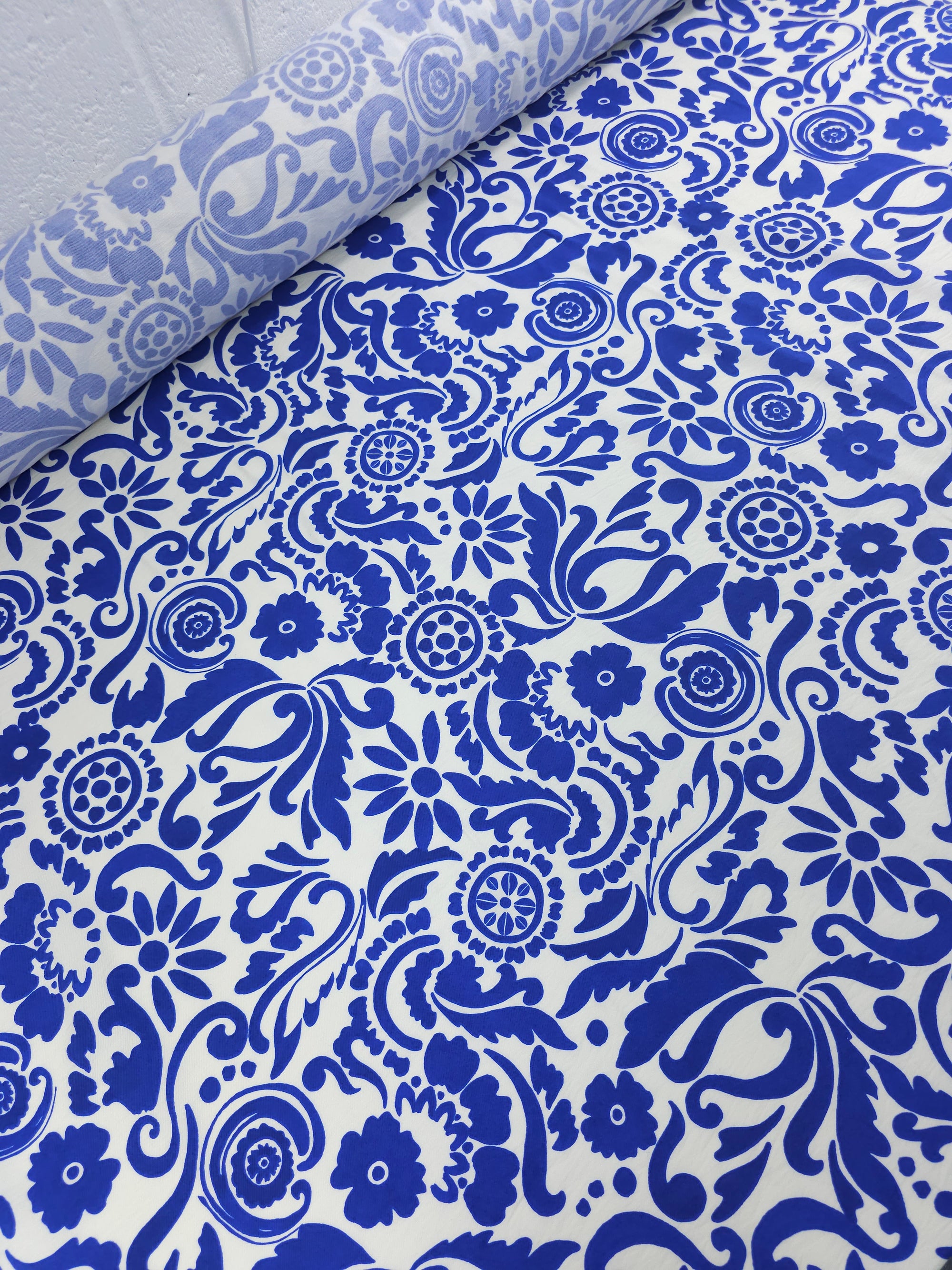 Blue/Ivory Paisley Swirl Modal Viscose *DEFECT*