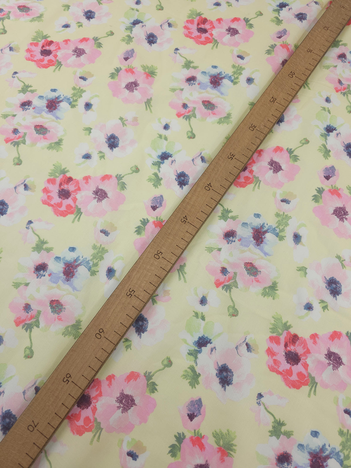 Pale Yellow Retro Floral Mediumweight Cotton Voile