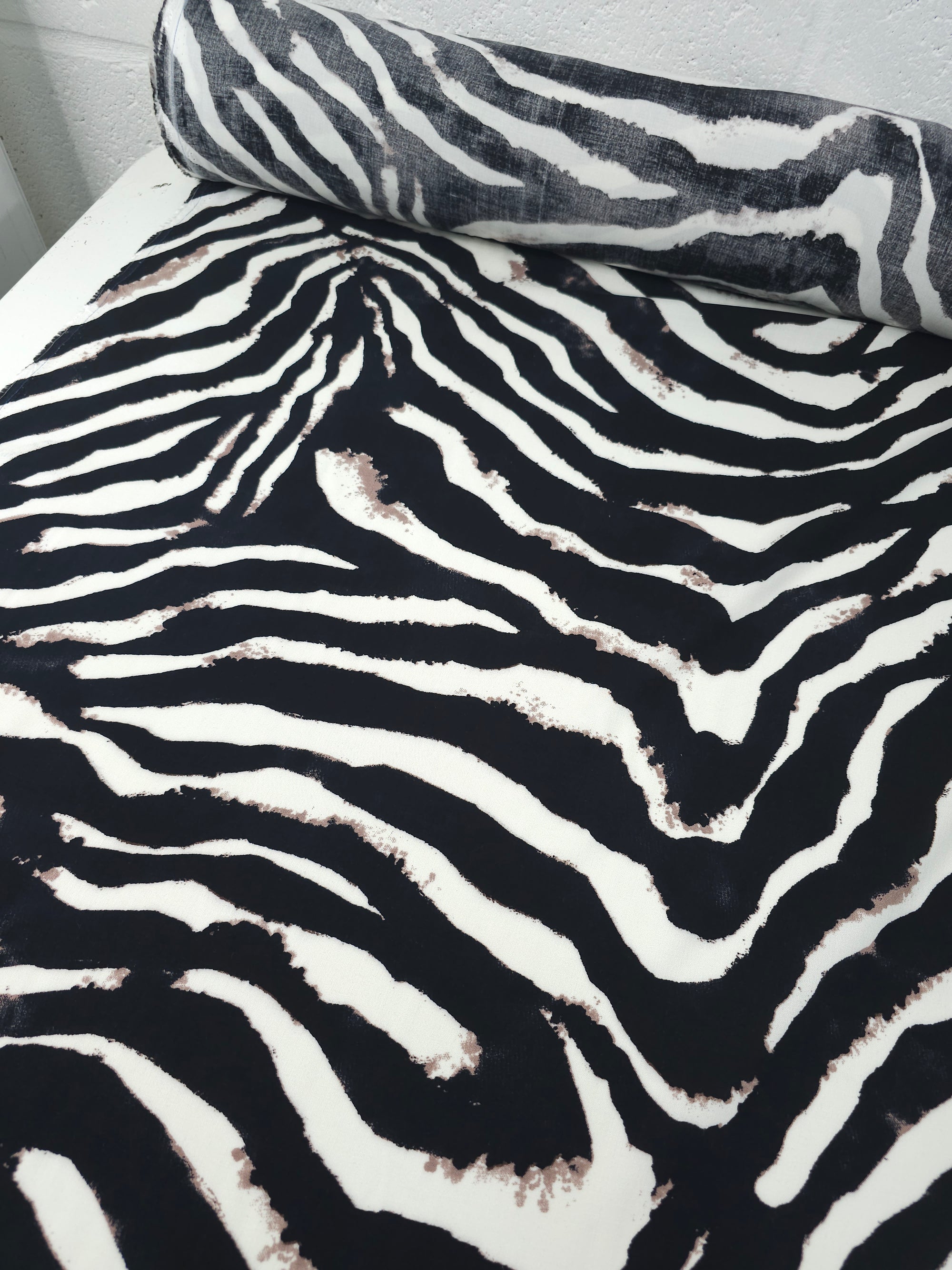 Black/Mocha Zebra Stripe Viscose Challis