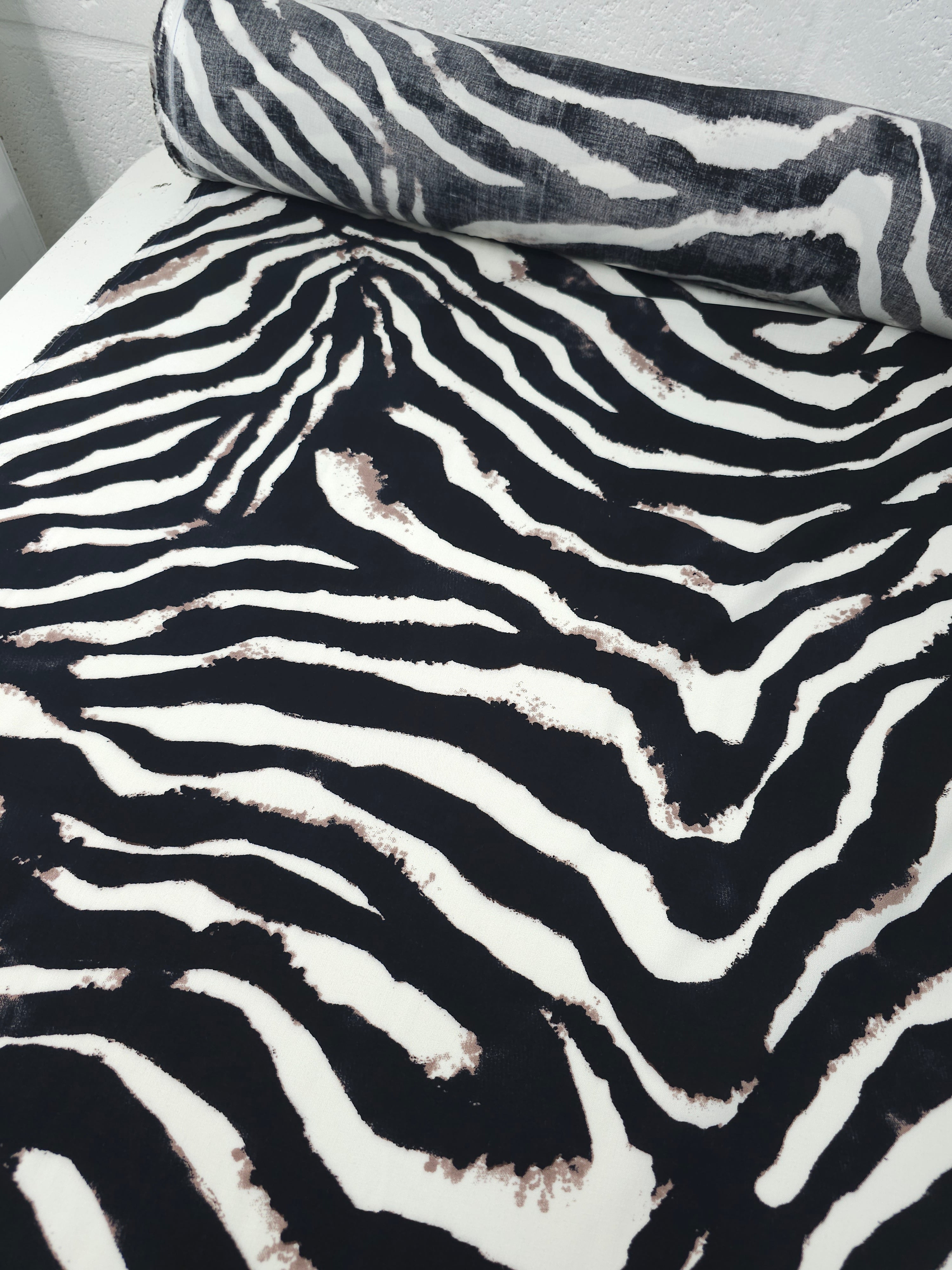 Black/Mocha Zebra Stripe Viscose Challis