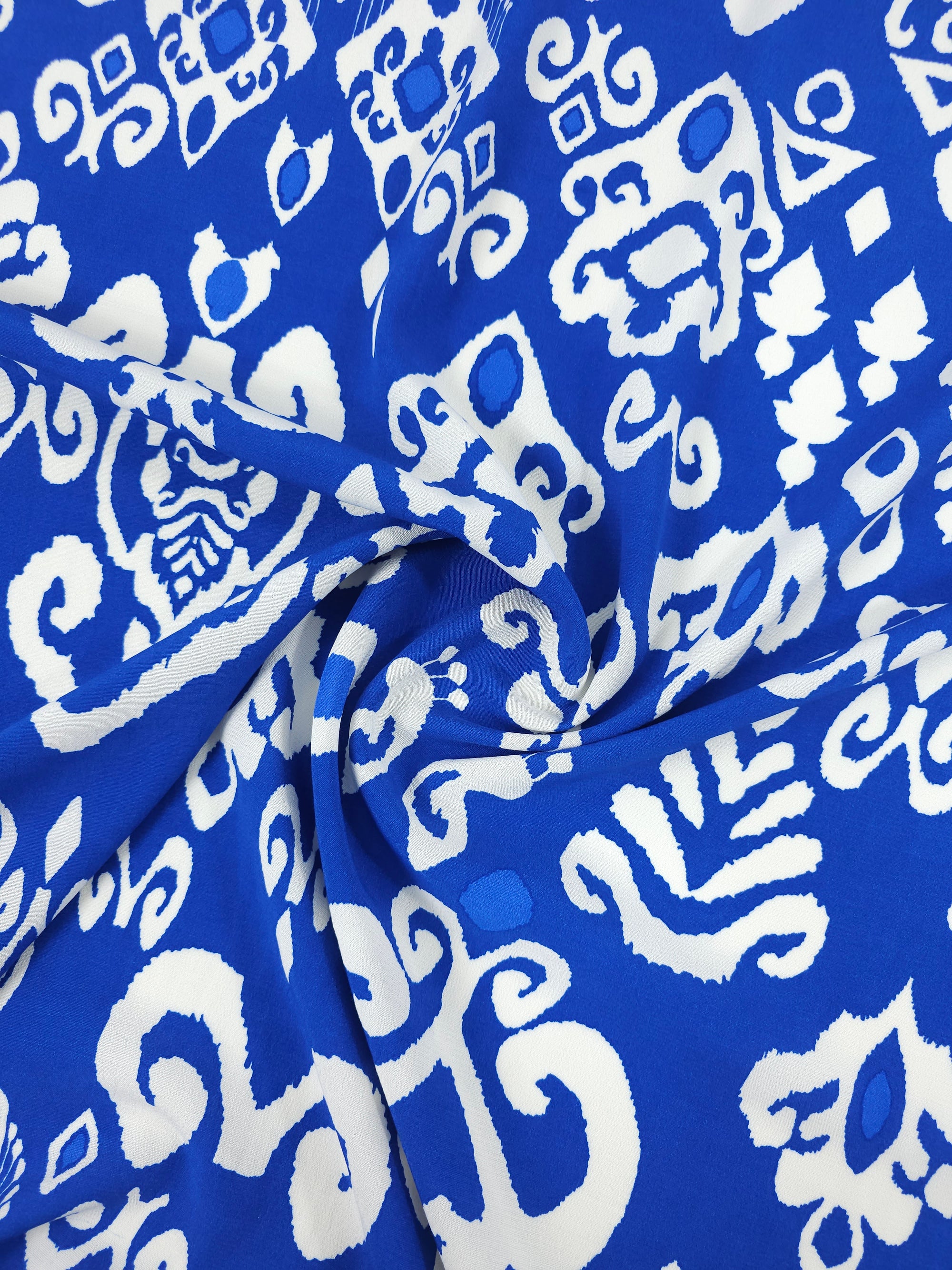 Cobalt Blue Damask Viscose Crepe