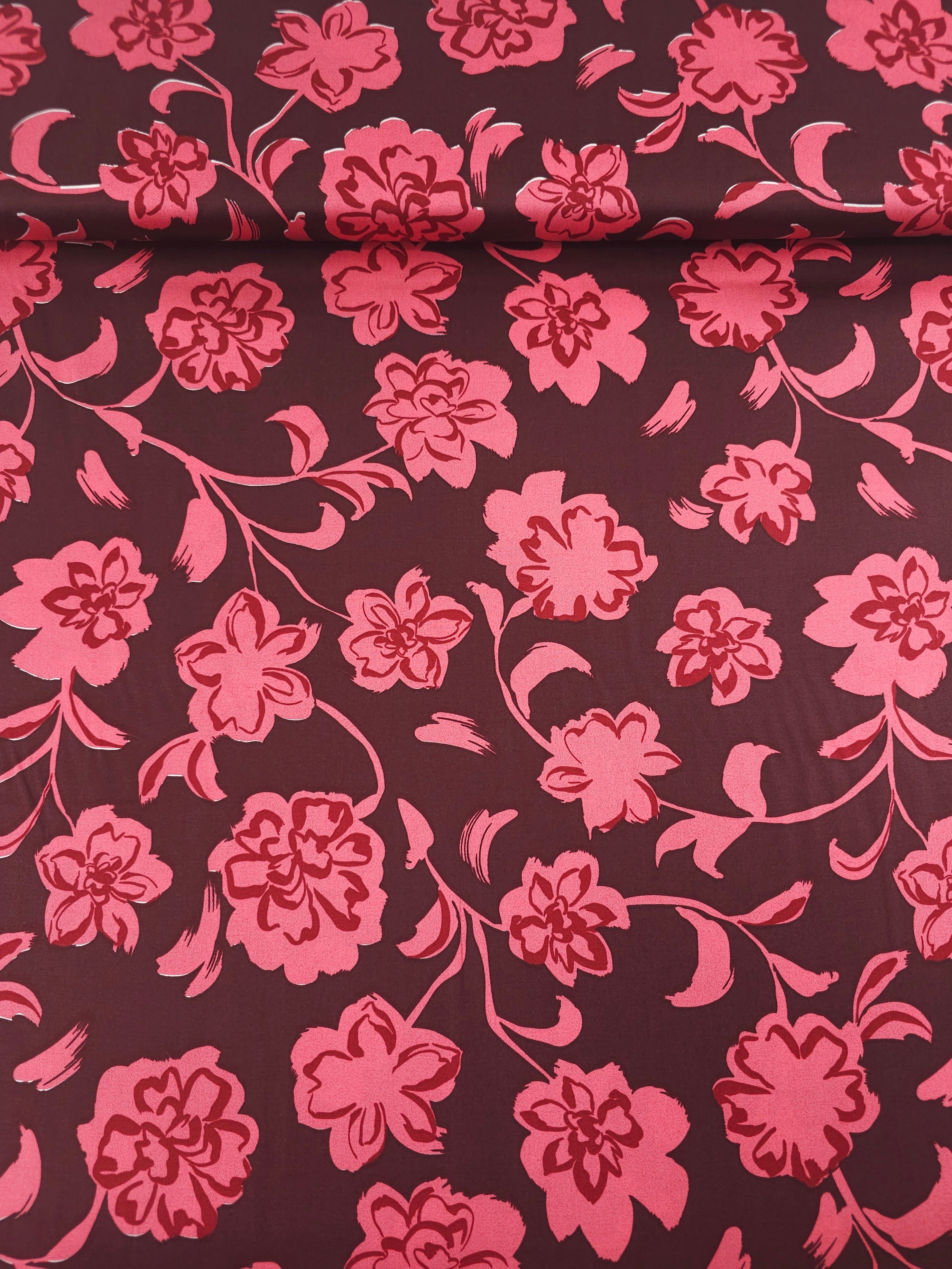 Brown/Pinky Coral Bordeaux Floral Cotton Sateen 57"