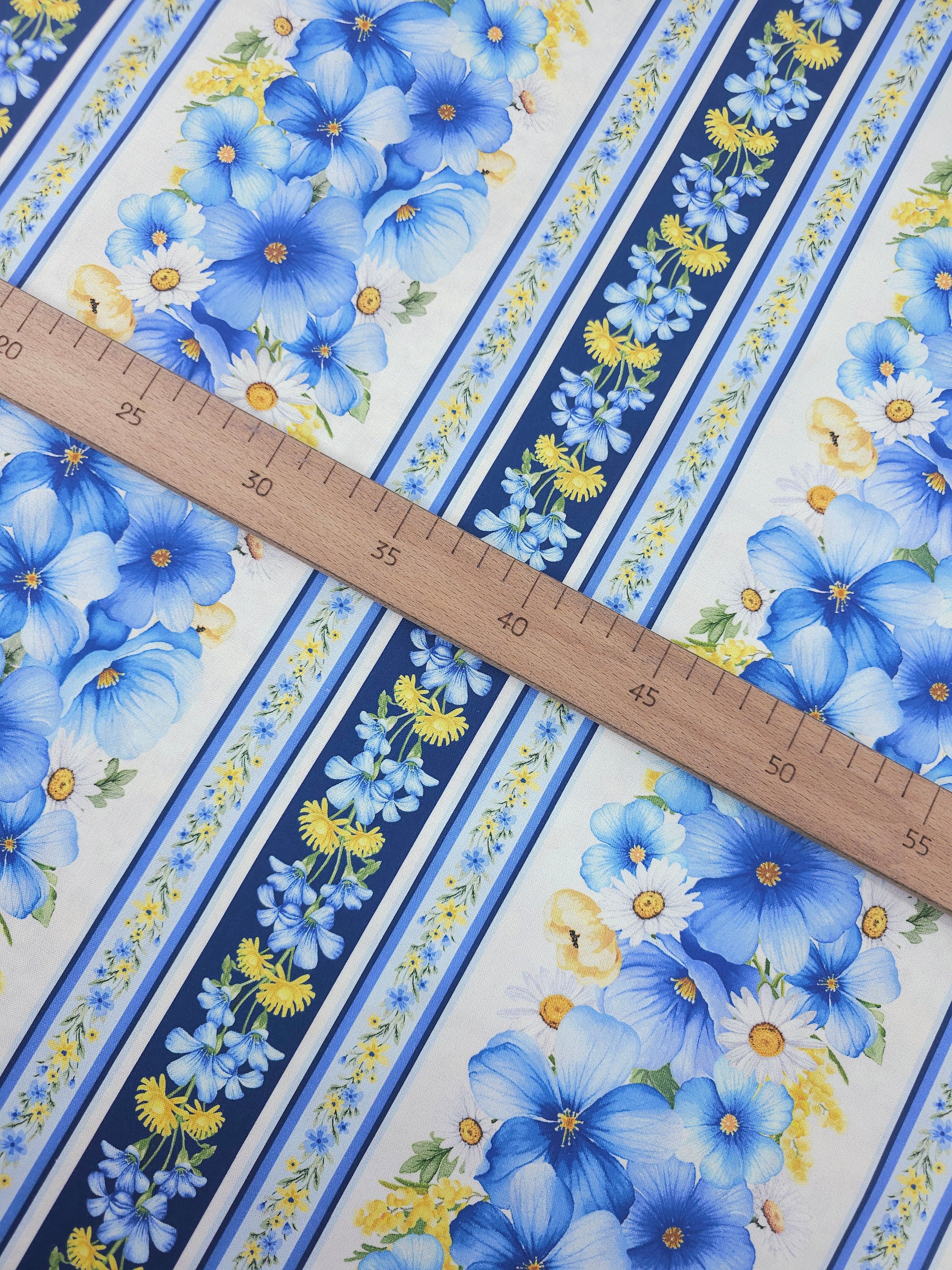 Blue/Yellow Stripe Fleur 100% Cotton