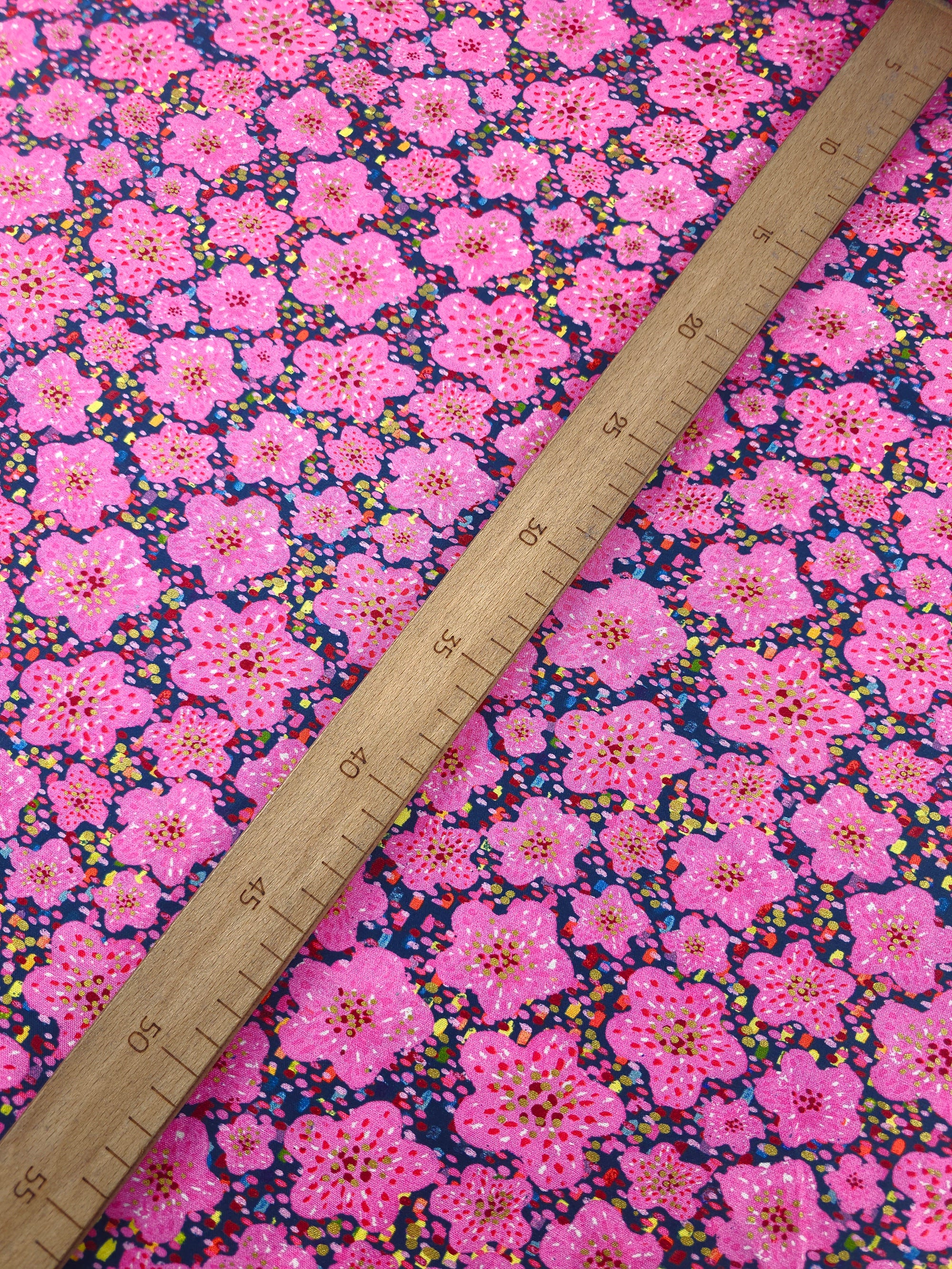 Pink/Gold Abstract Speckle Floral 100% Cotton