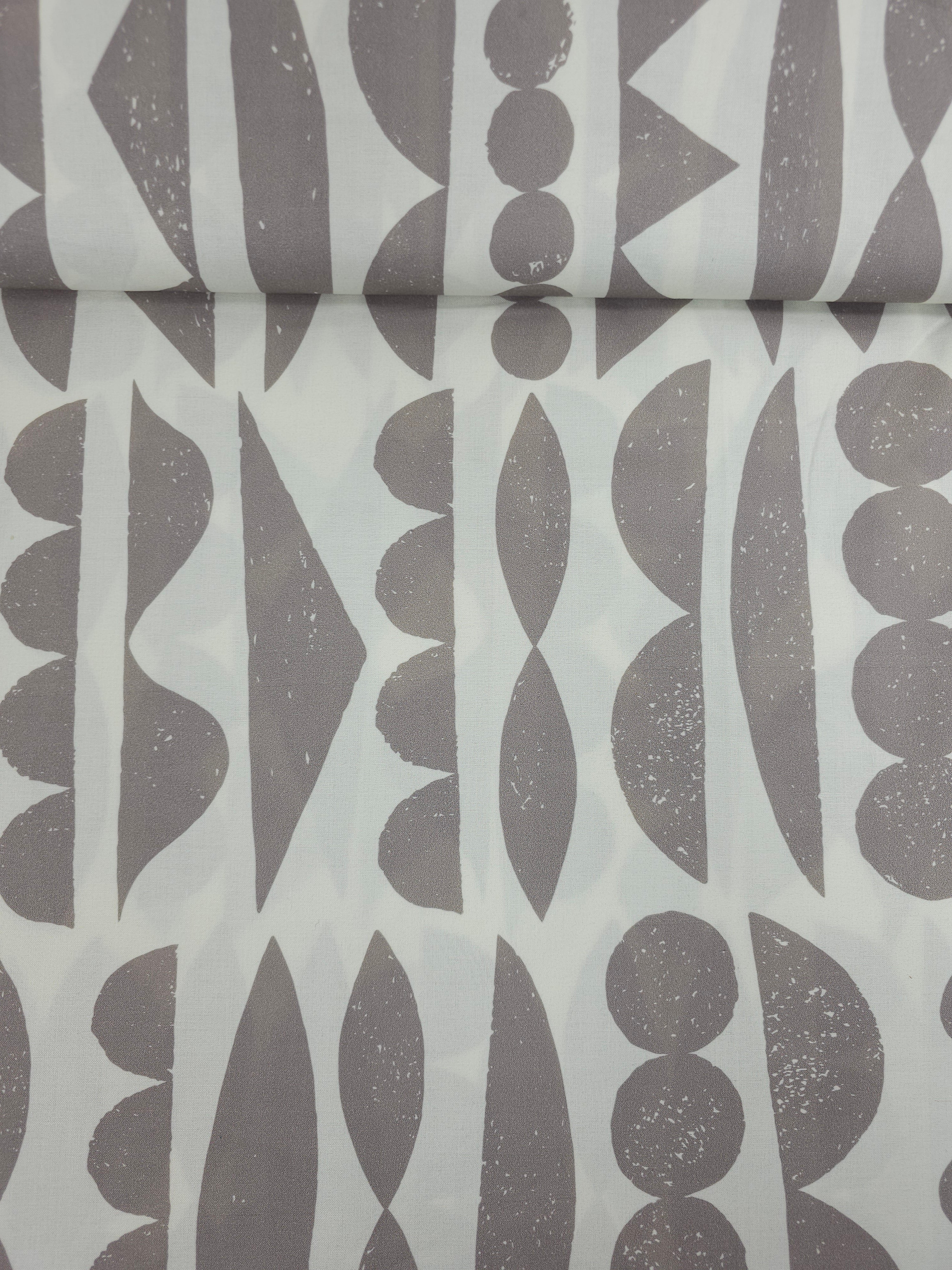 Taupe/Ivory Abstract Shape Sorter 100% Cotton 108" *EXTRA WIDE*