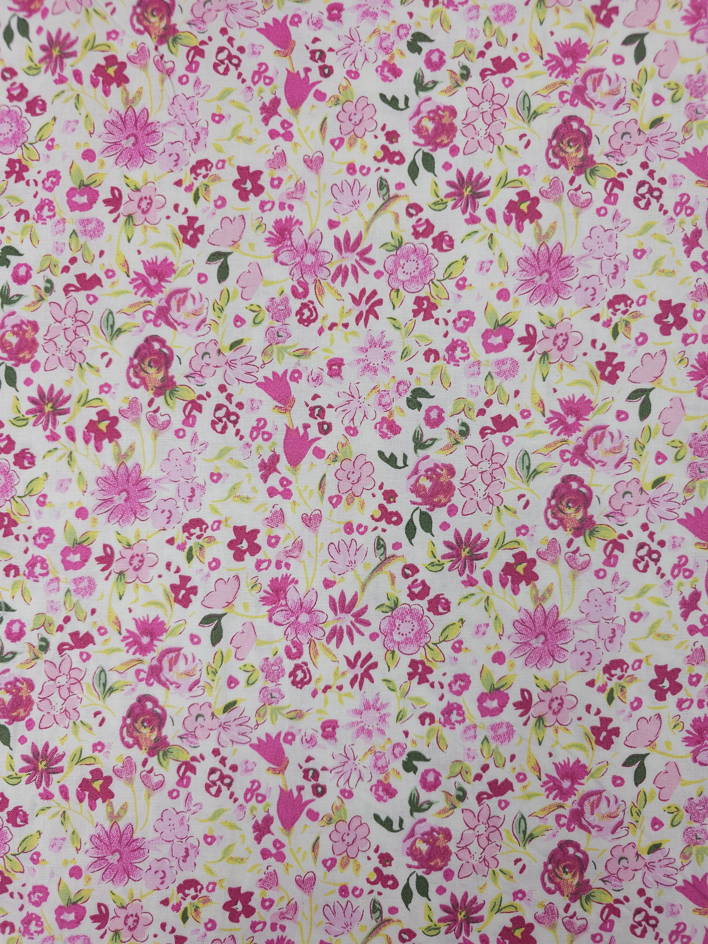 Pink Sketch Watercolour Floral 100% Cotton