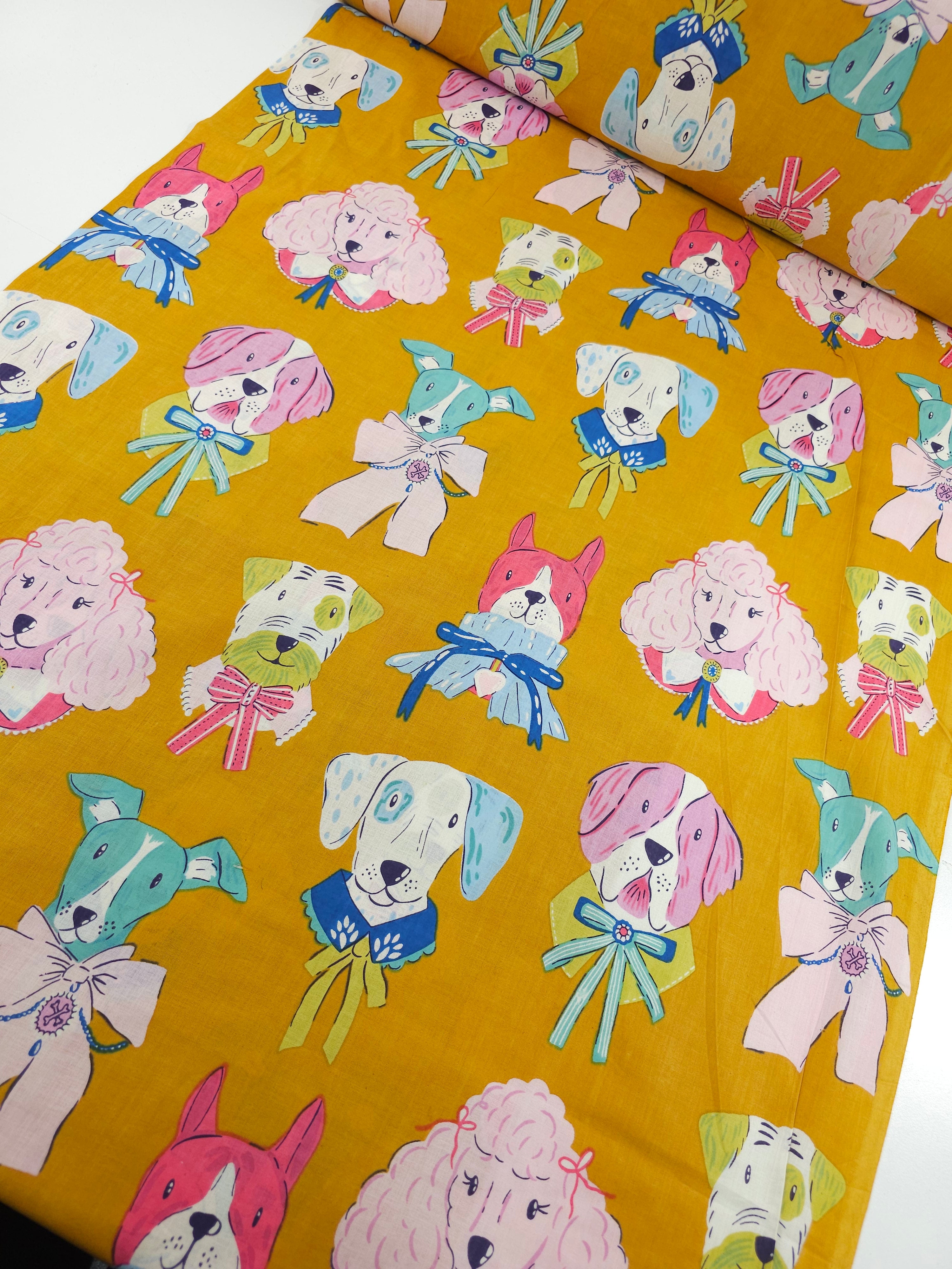 Marigold Multi Bow Dogs Cambric Cotton