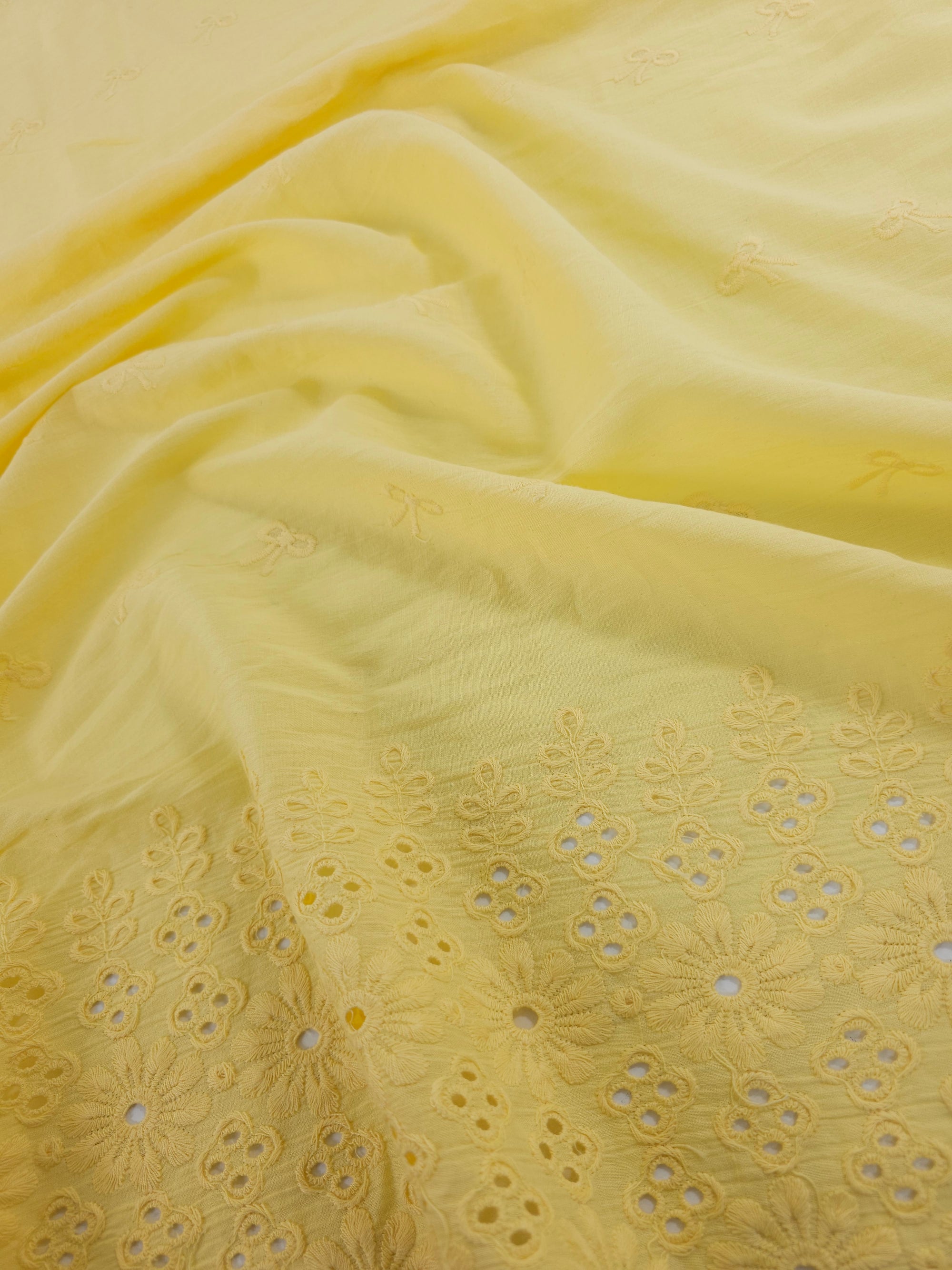 Butter Yellow Bow Floral Cambric Cotton Broderie Anglaise