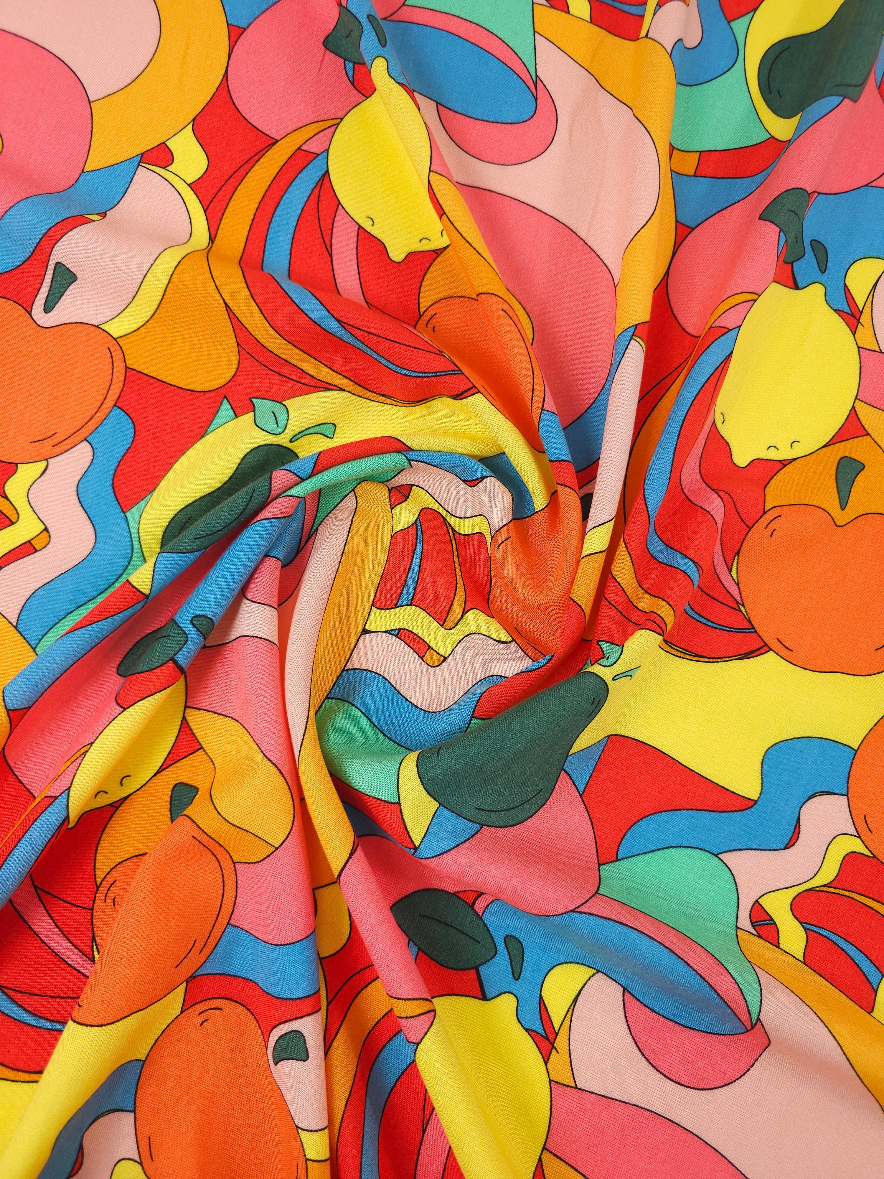 Quirky Swirl Fruit Viscose Challis