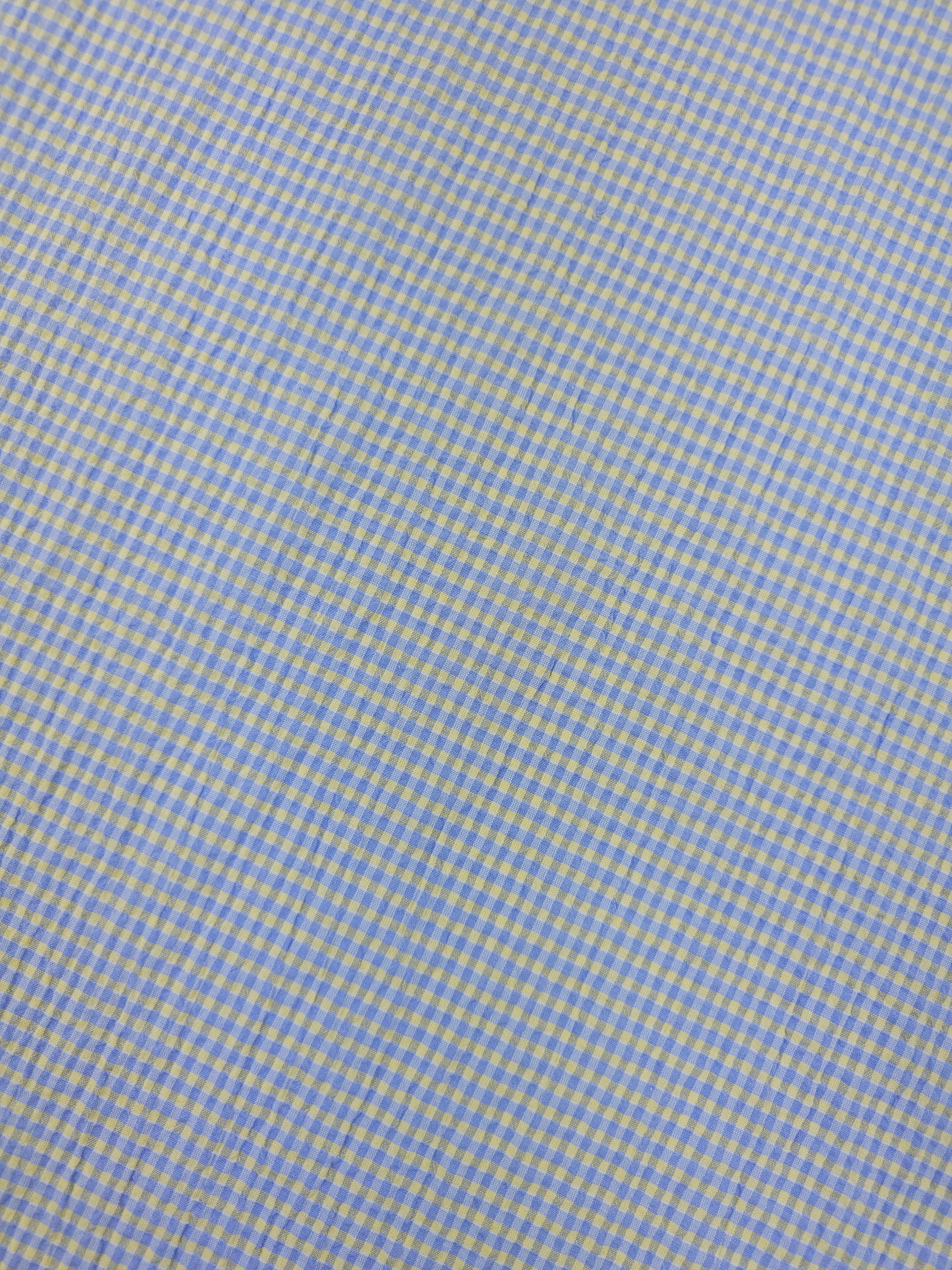 Baby Blue/Yellow Mini Gingham Crinkle Poly Cotton