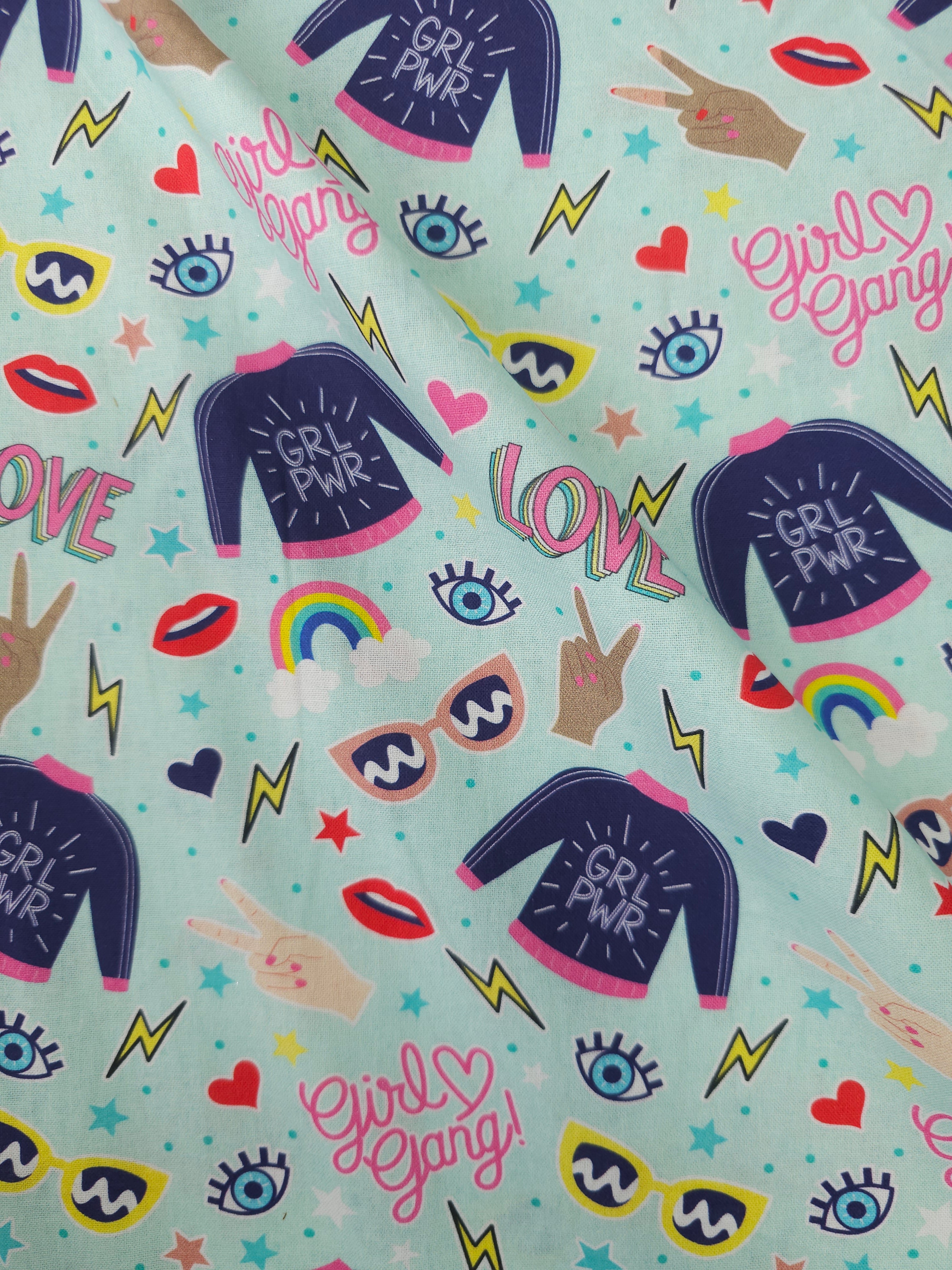 Minty Blue Girl Power 100% Cotton