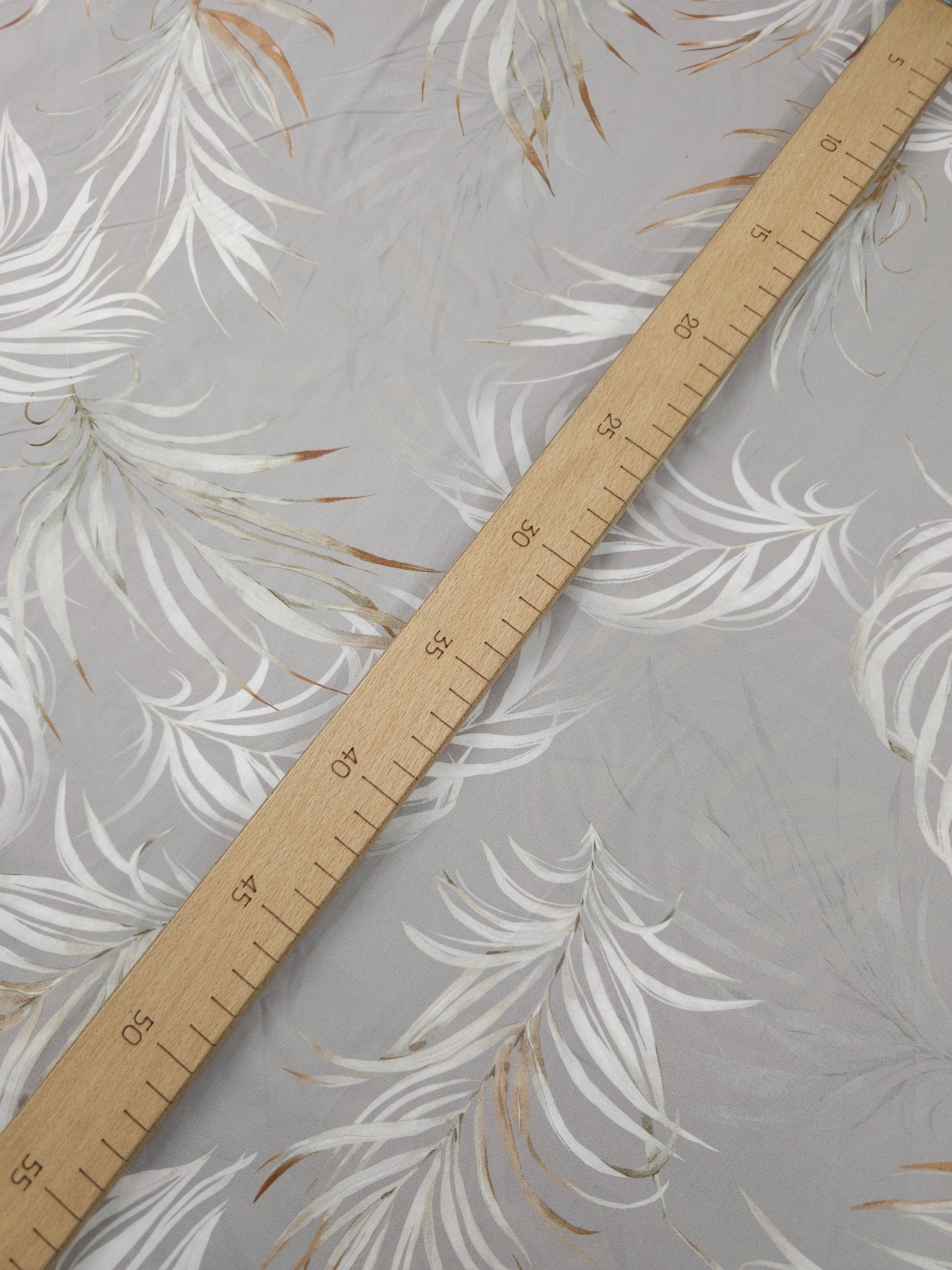 Taupe Feather Leaves Lightweight Cotton 60"