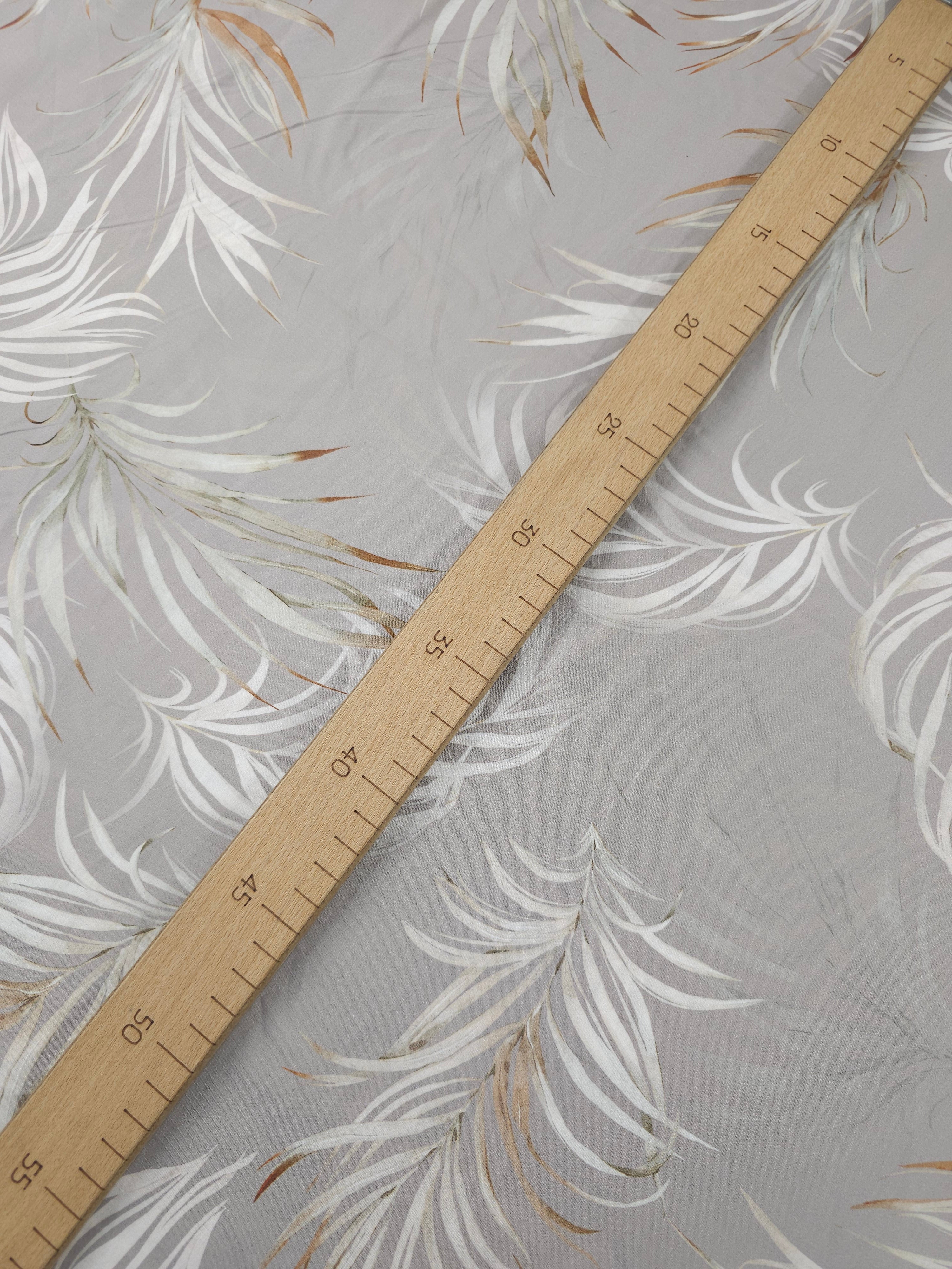 Taupe Feather Leaves Lightweight Cotton 60"