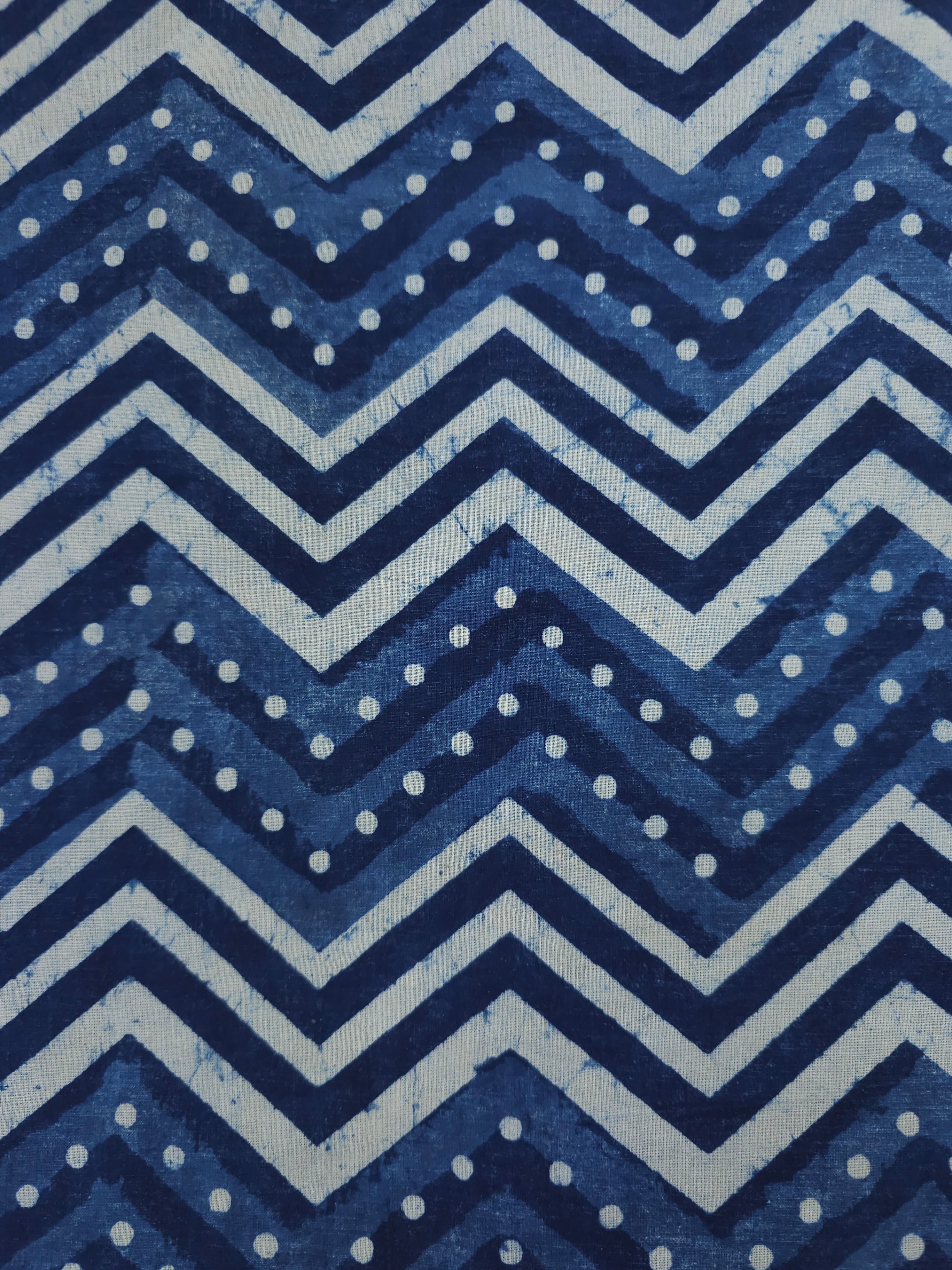 Indigo ZigZag Polka Block Print Cotton