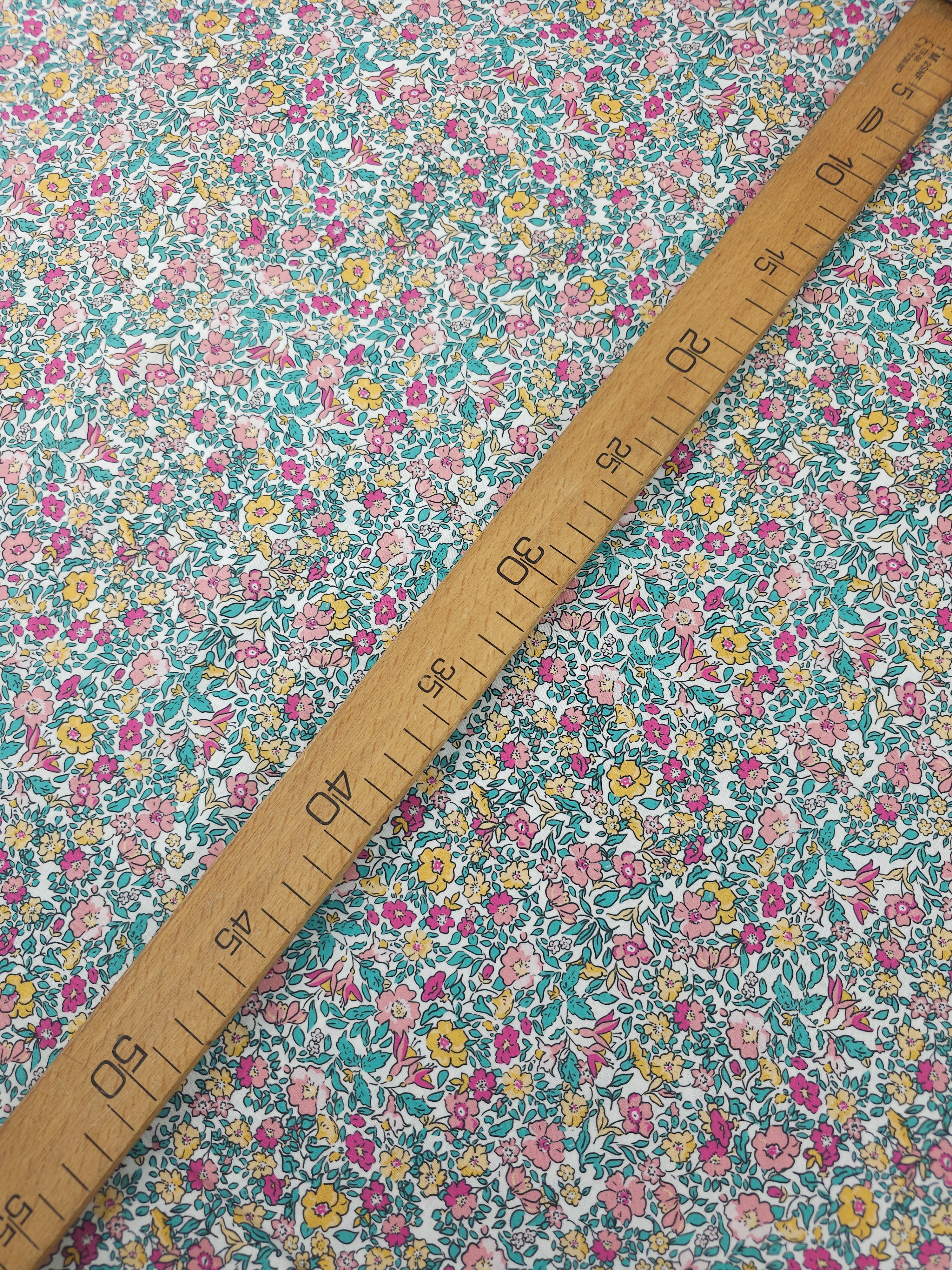 Pink/Turquoise Ditsy Watercolour Floral Party Lightweight Cotton 57"