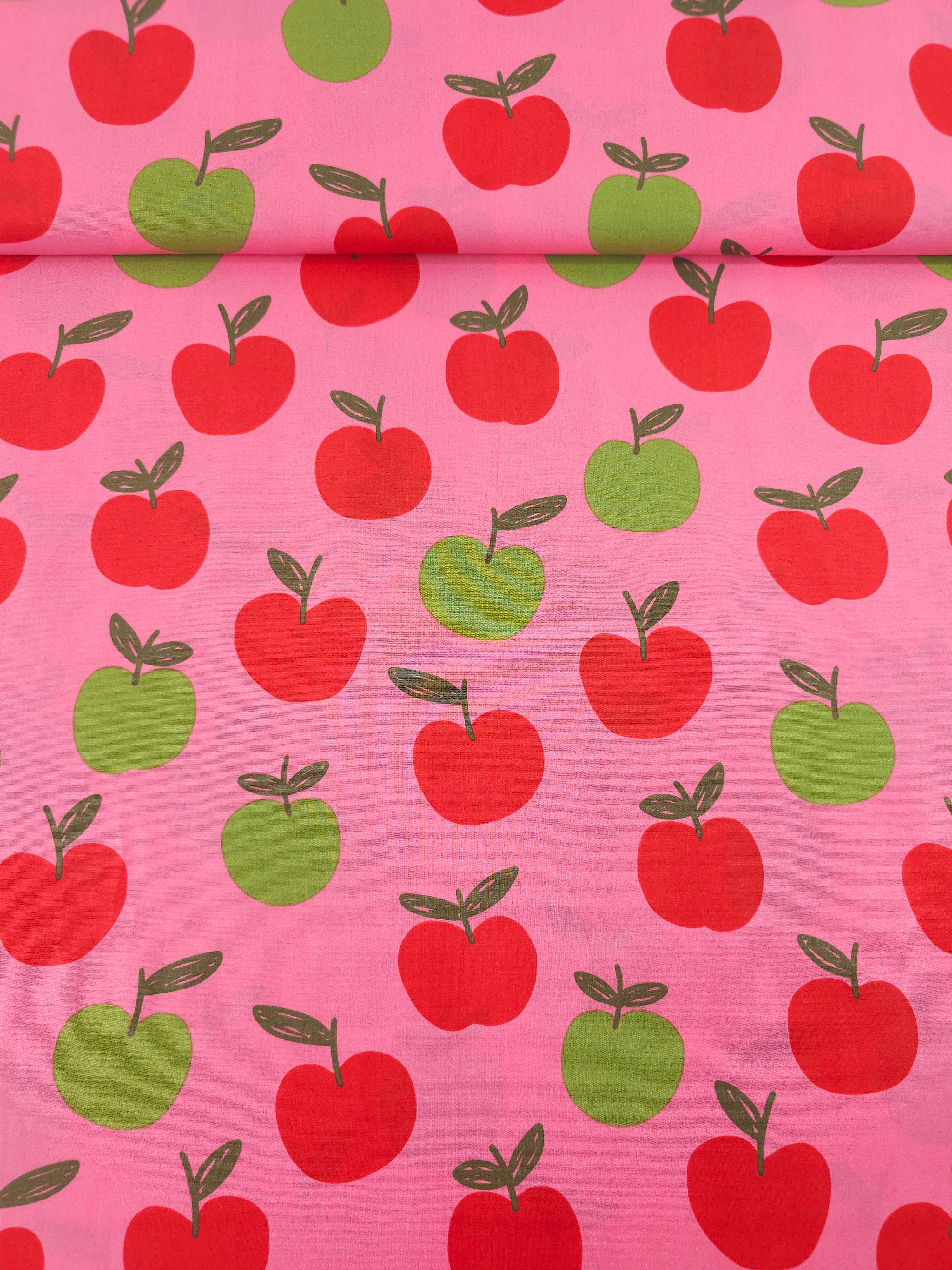 Fuchsia Pink Floating Apples 100% Cotton 60"