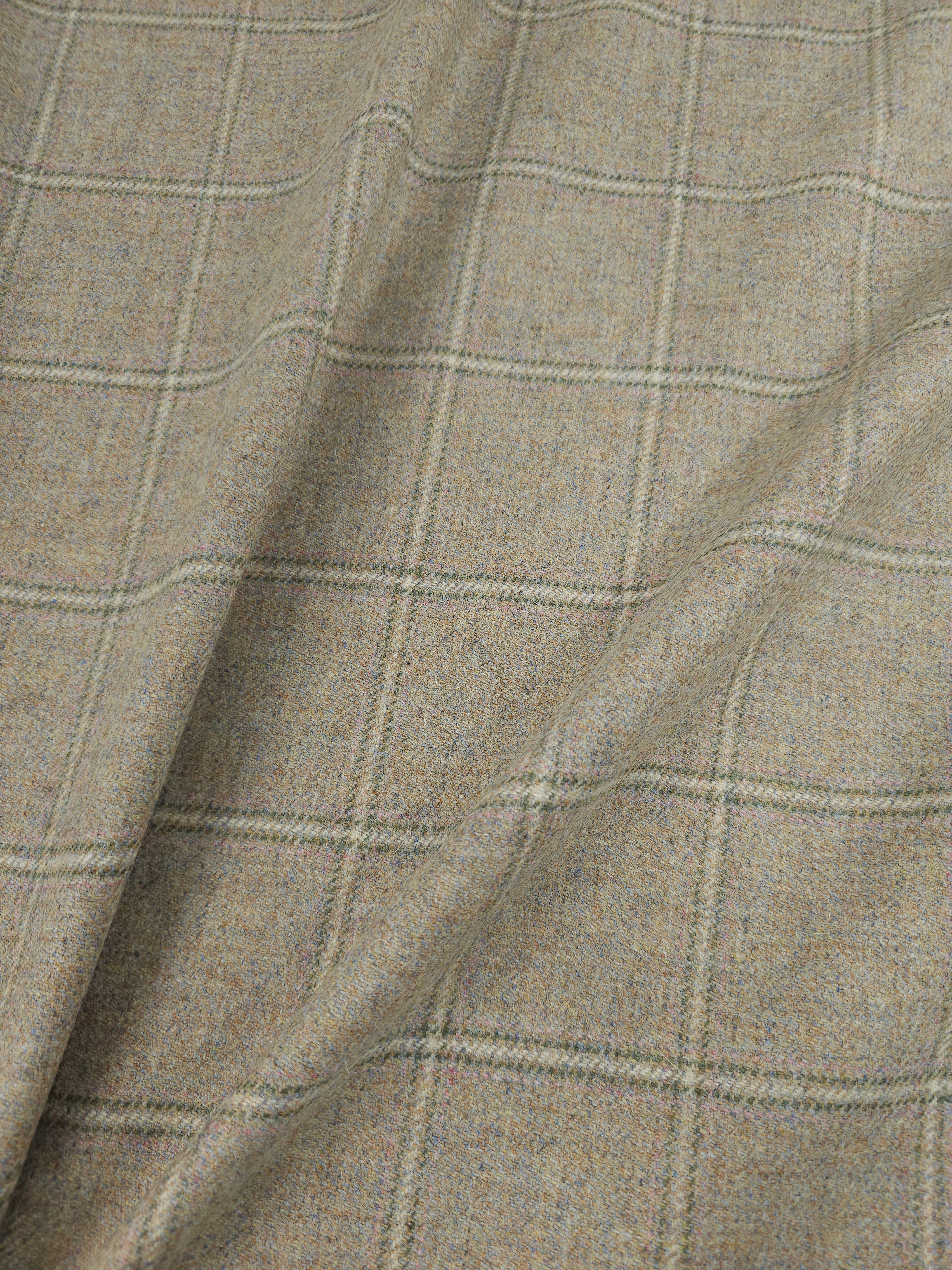 Beige/Multicolour Speckle Square Check Soft 100% Wool *ABRAHAM MOON*