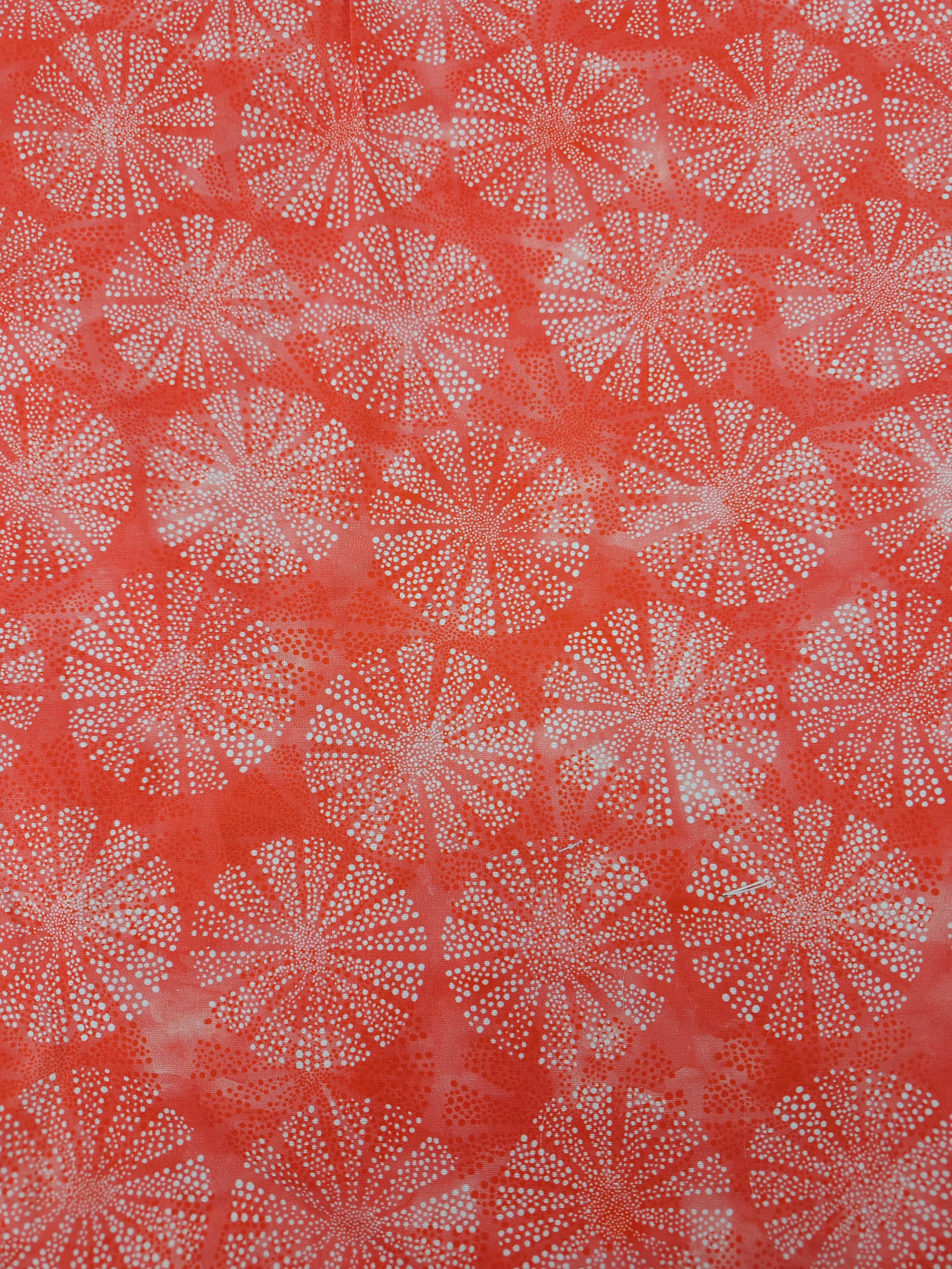 Coral Vermillion Spiro Circles 100% Cotton
