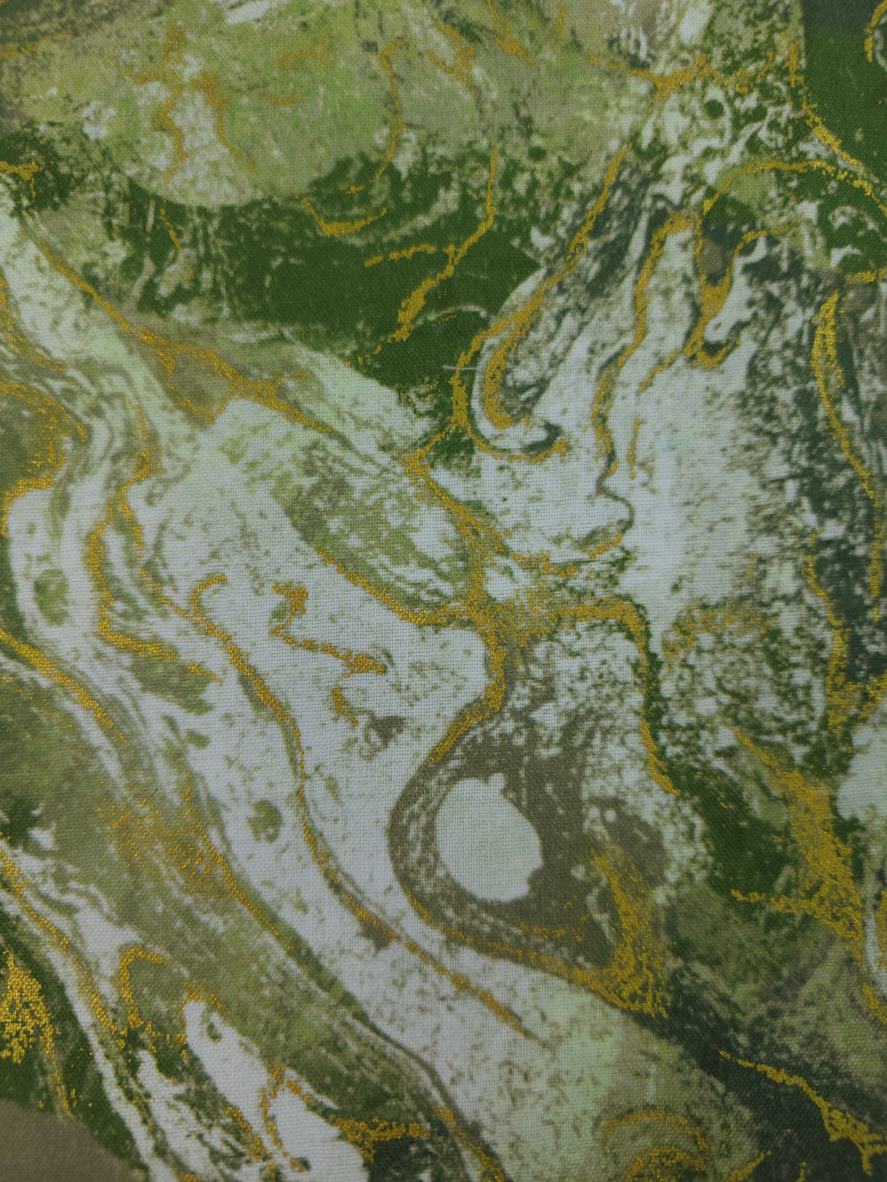 Golden green marble Cotton- 1m piece