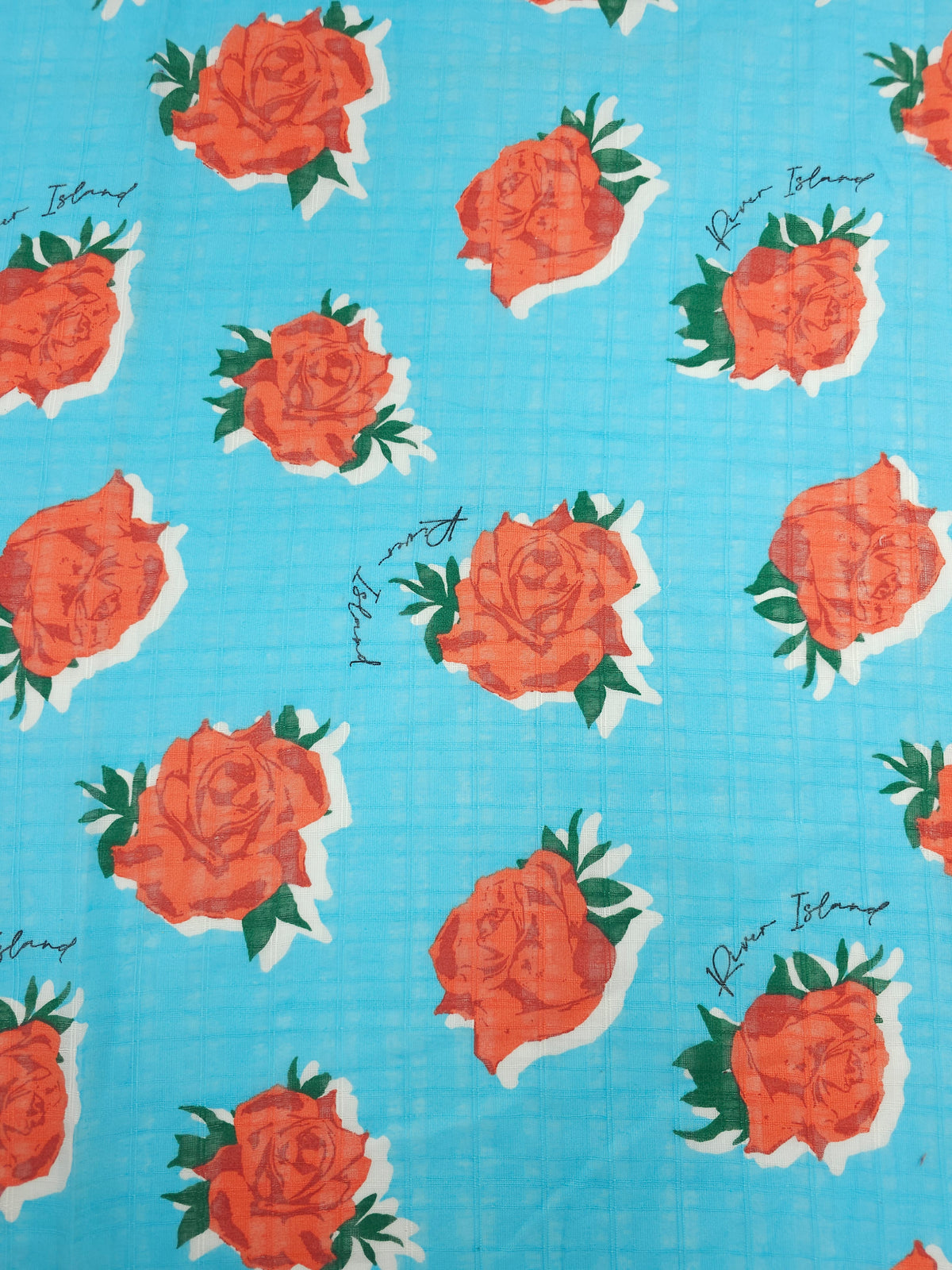 Light Blue/Red Rose Grid Textured Lightweight Cotton - River Island