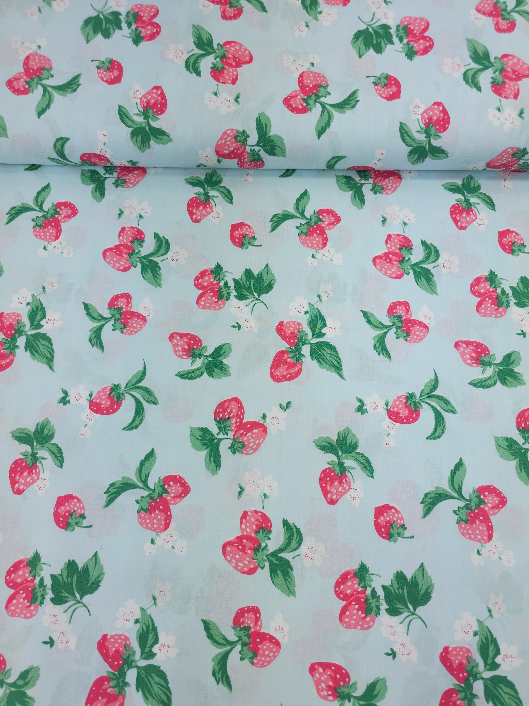 Light Blue Retro Strawberry 100% Percale Cotton 116" *EXTRA WIDE*