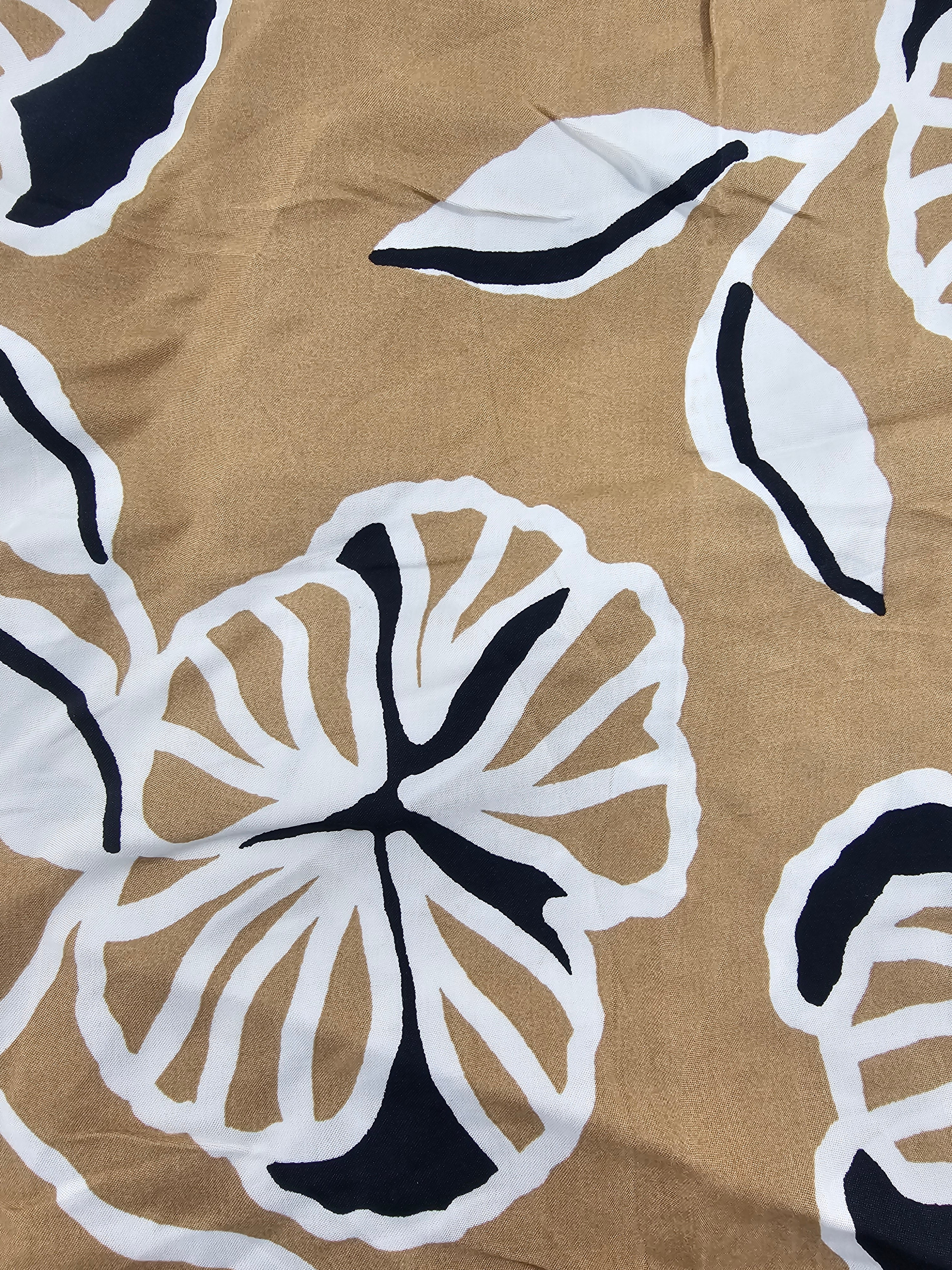 Beige and black flower Viscose sateen- 1.7m piece