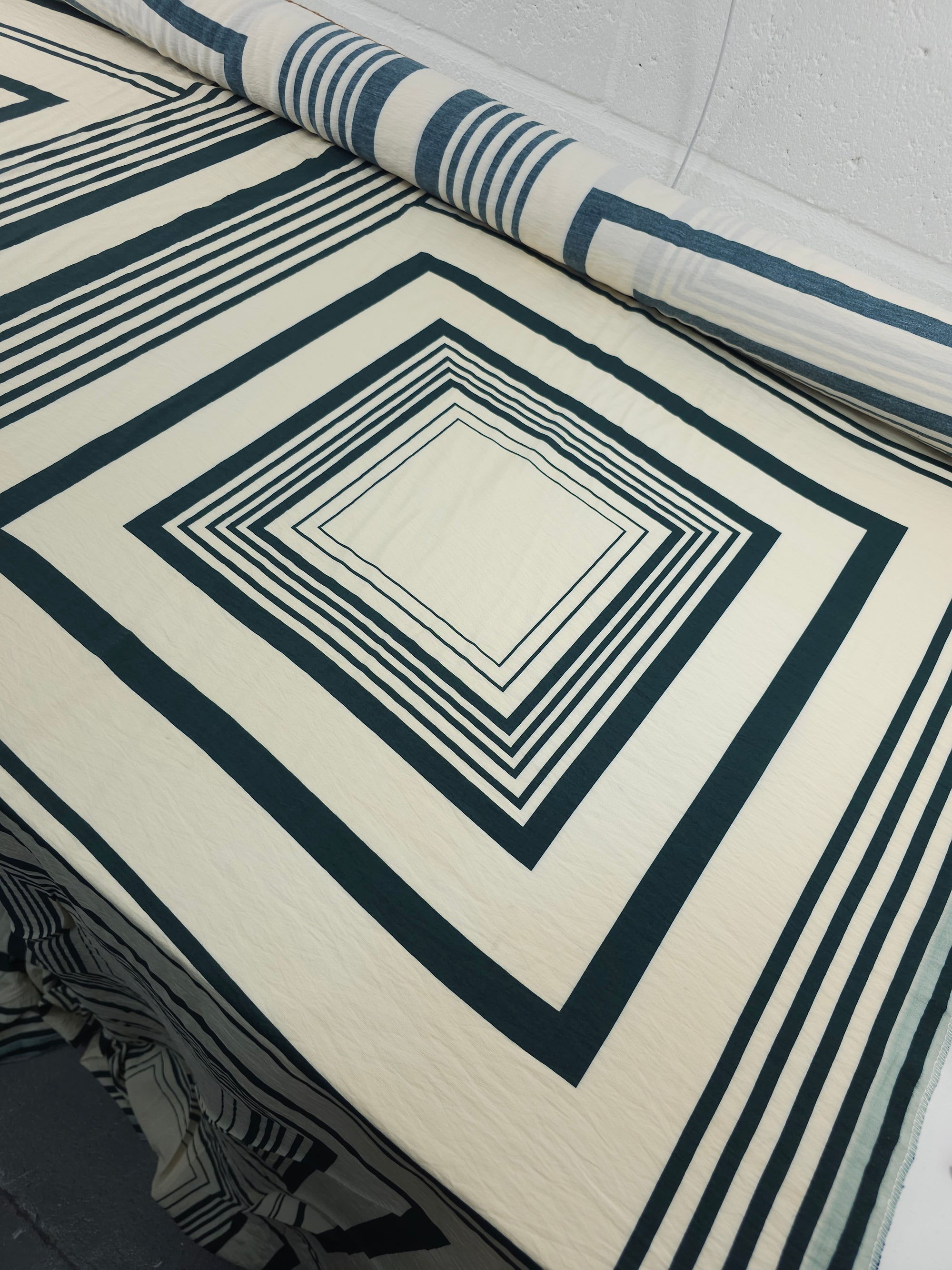 Cream/Petrol Teal Twin Square Geometric Modal
