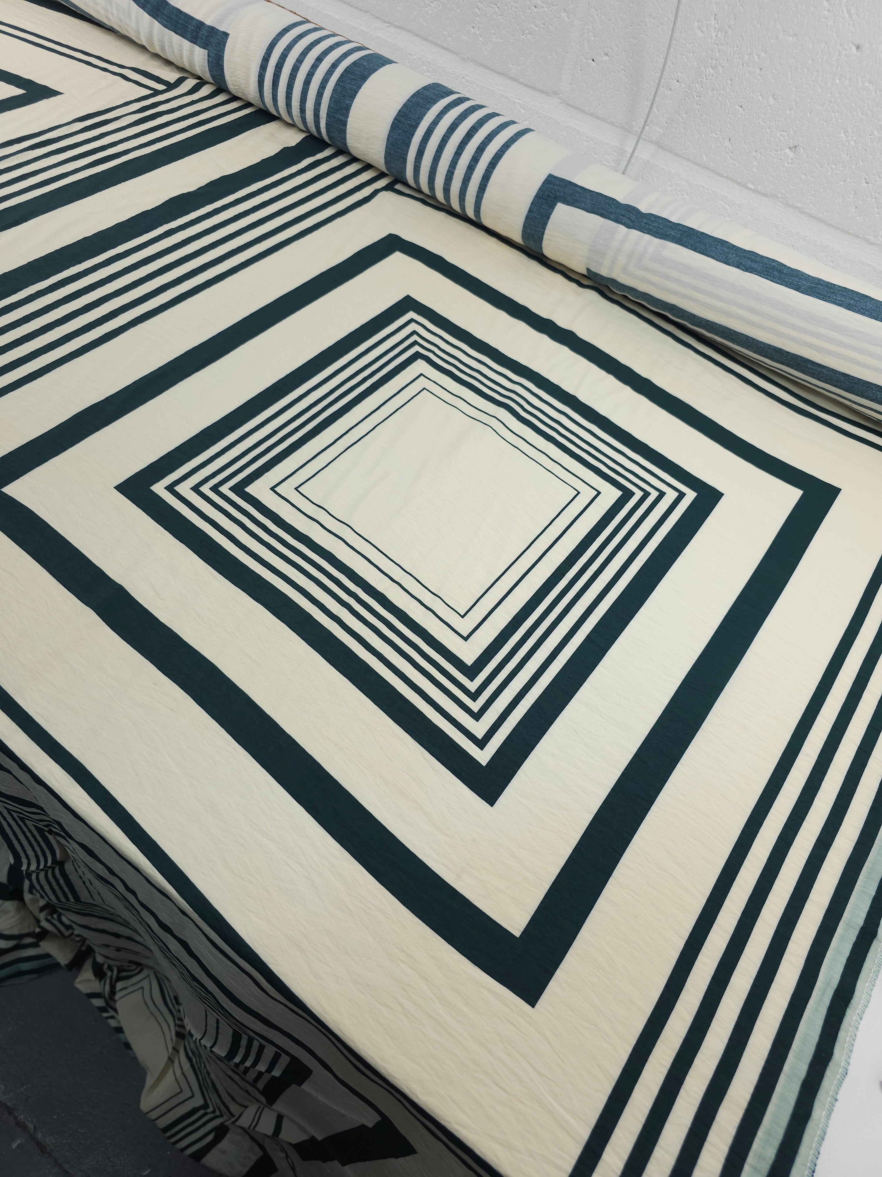 Cream/Petrol Teal Twin Square Geometric Modal