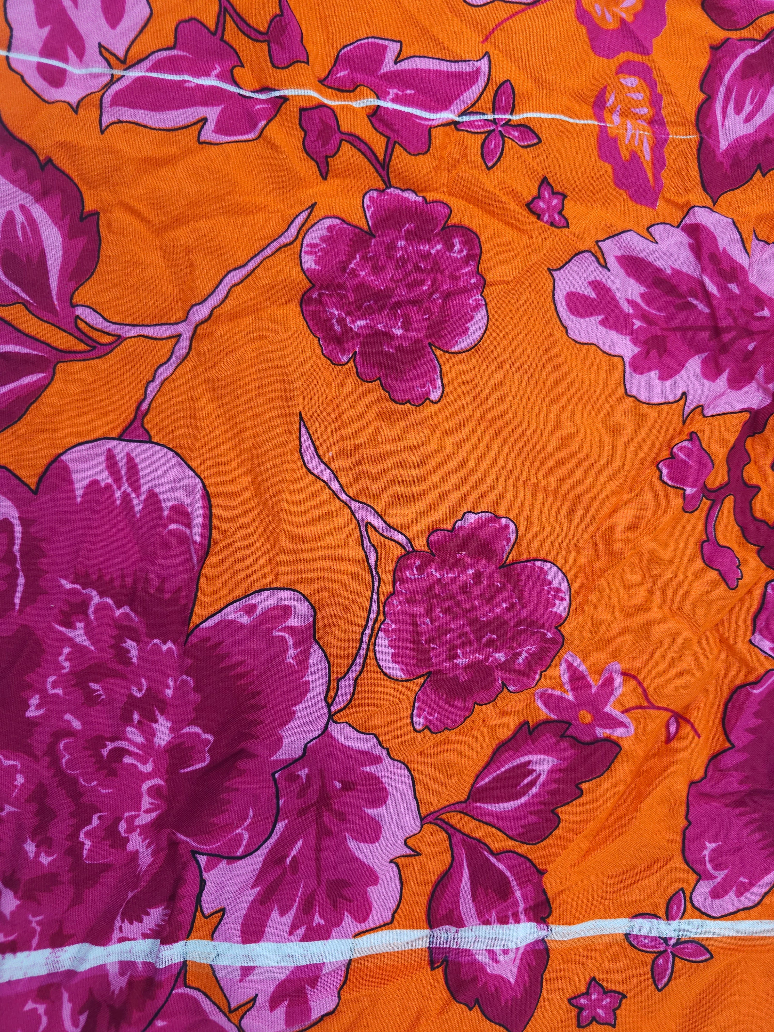 Orange and pink floral Viscose chalis- 1.5m piece