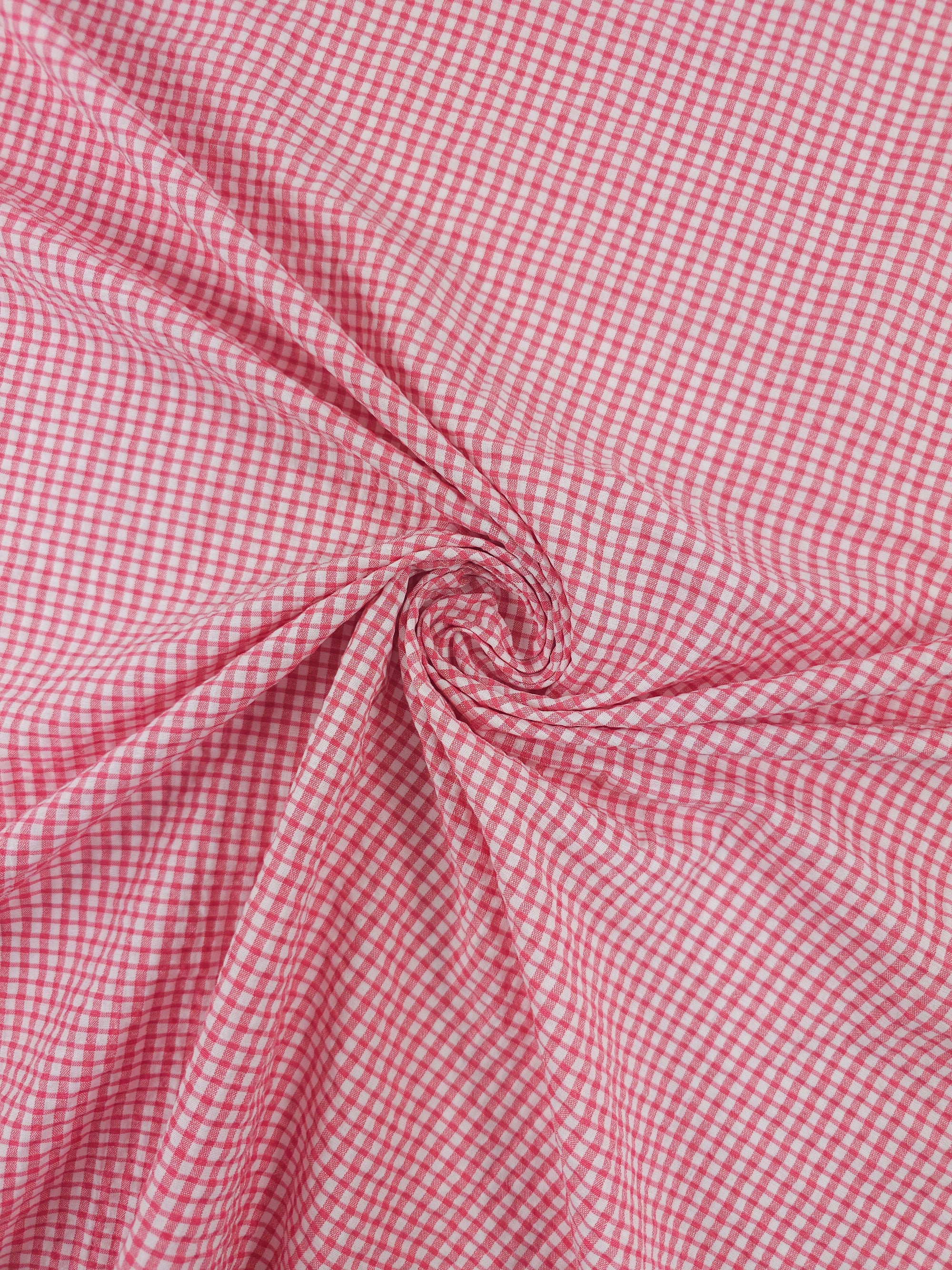 Candy Pink Mini Gingham Crinkle Poly Cotton