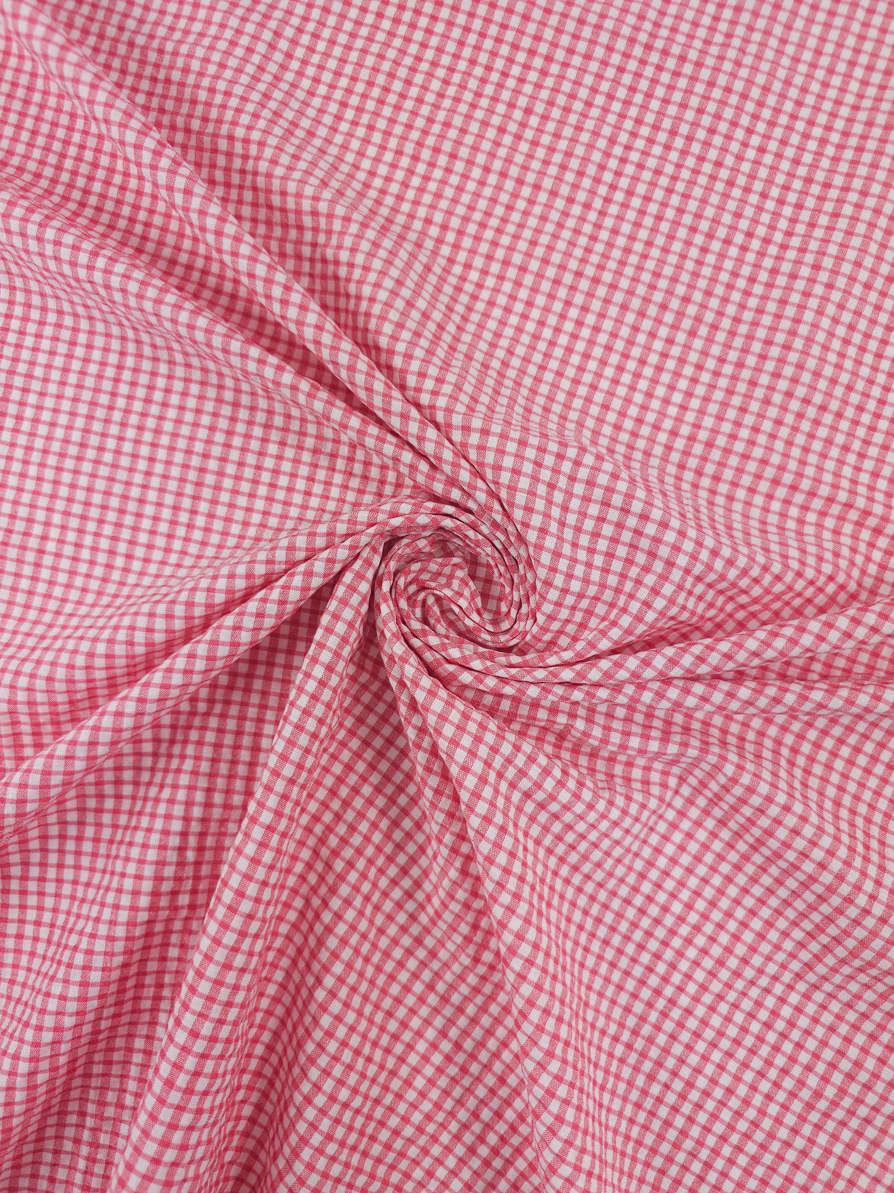 Candy Pink Mini Gingham Crinkle Poly Cotton
