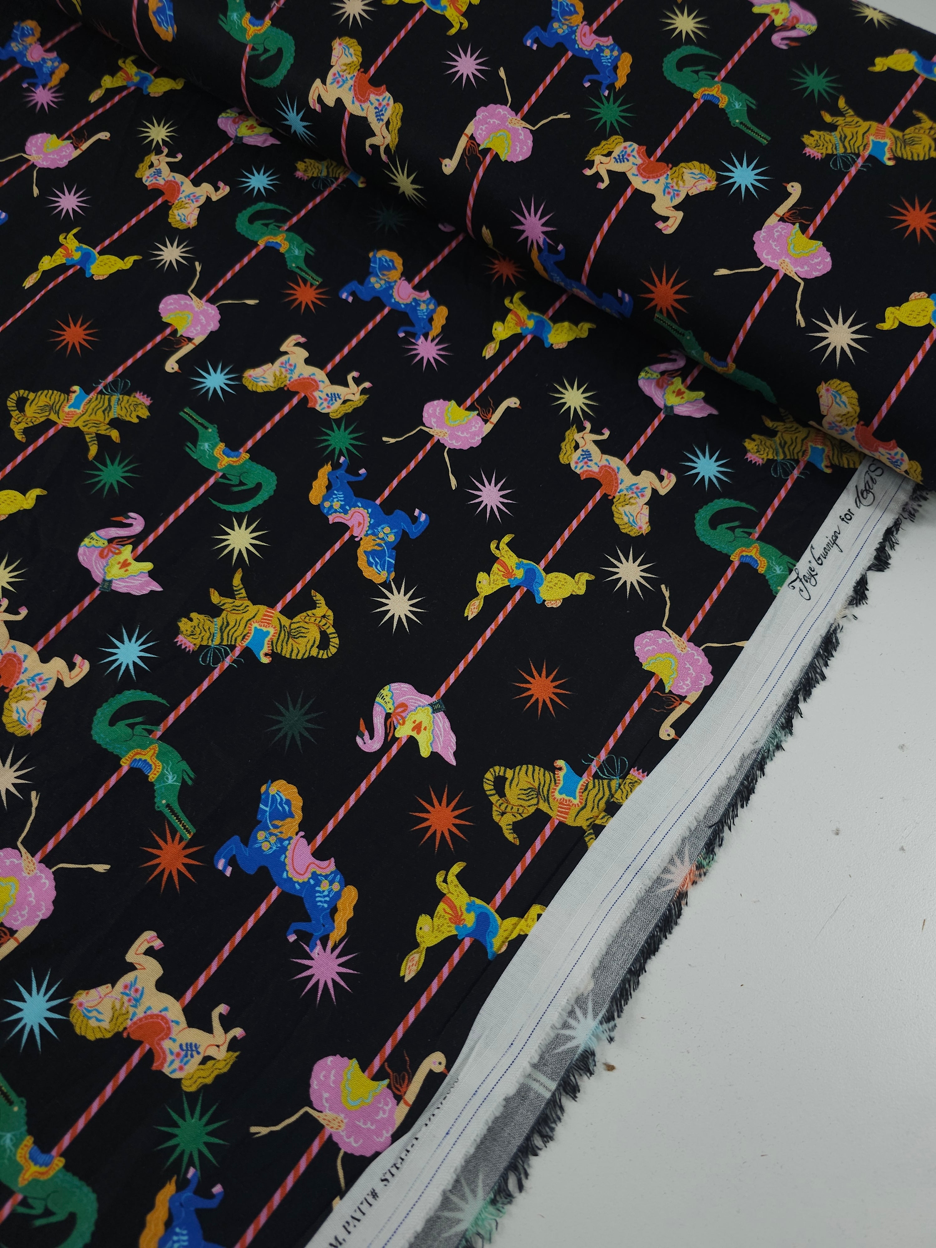 Black Carousel Animal Ride 100% Cotton