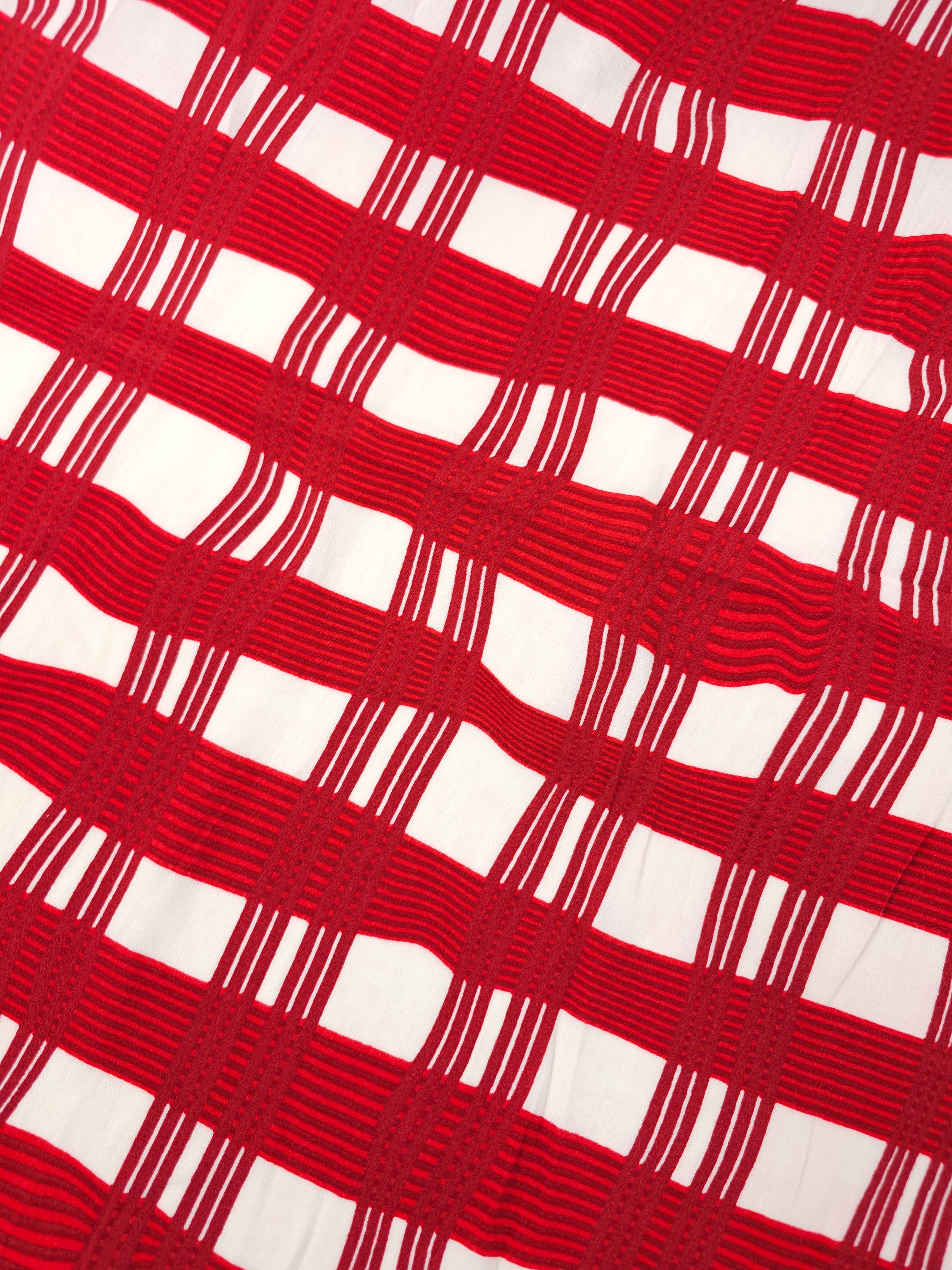 Red Wavy Grid Viscose Crepe