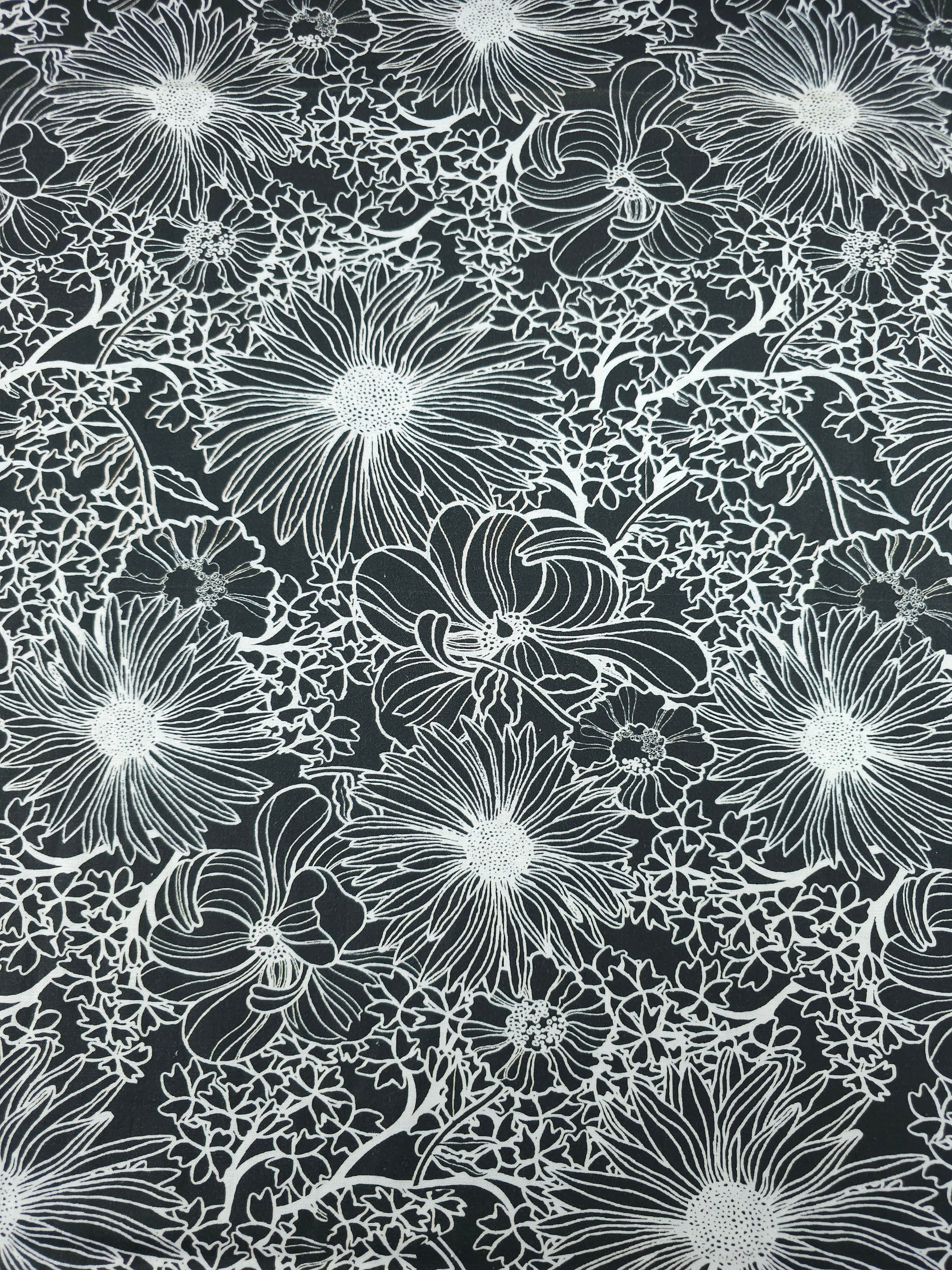 Black Wonder Floral Sketch 100% Cotton