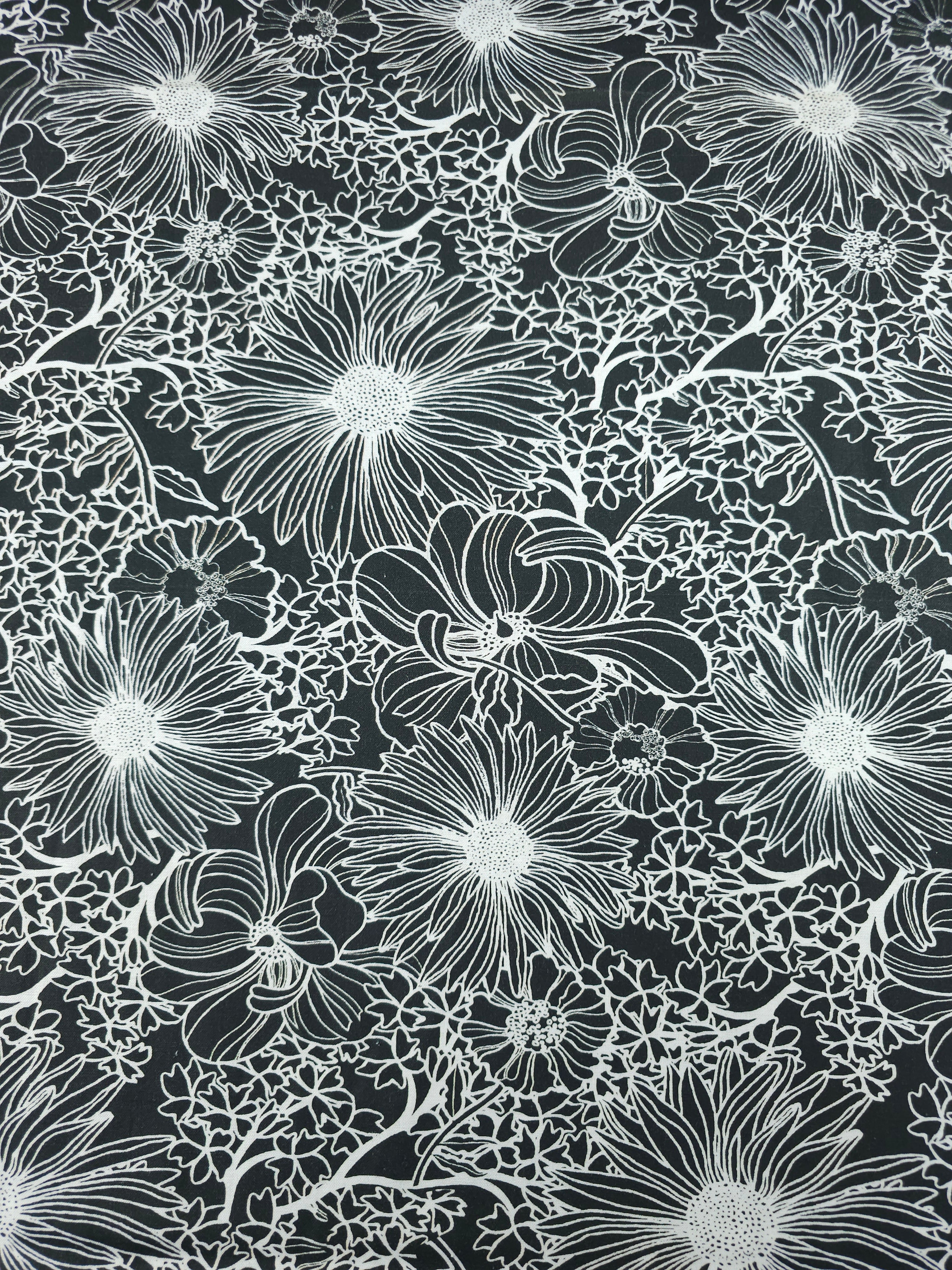 Black Wonder Floral Sketch 100% Cotton
