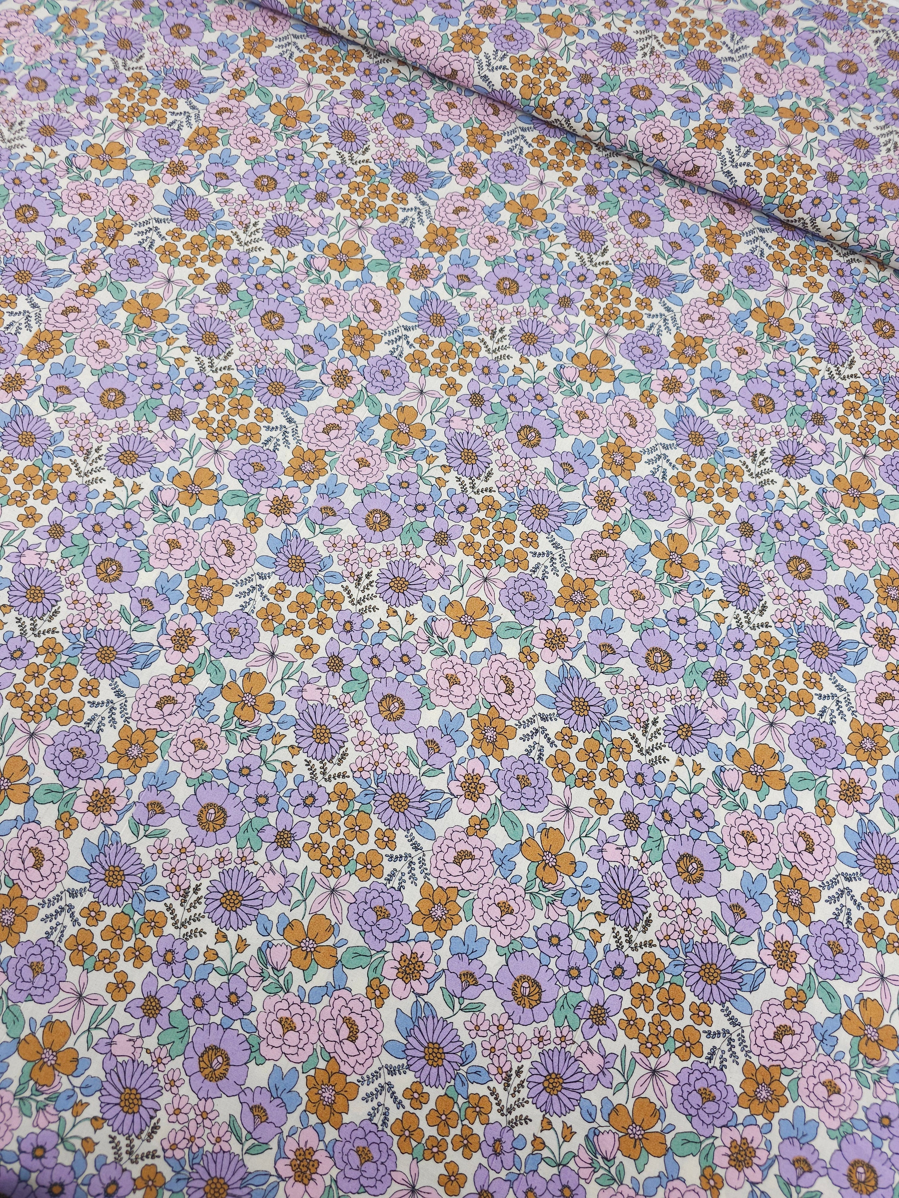Pinky Lilac/Bronze Floral Bloom Lightweight Cotton 57"