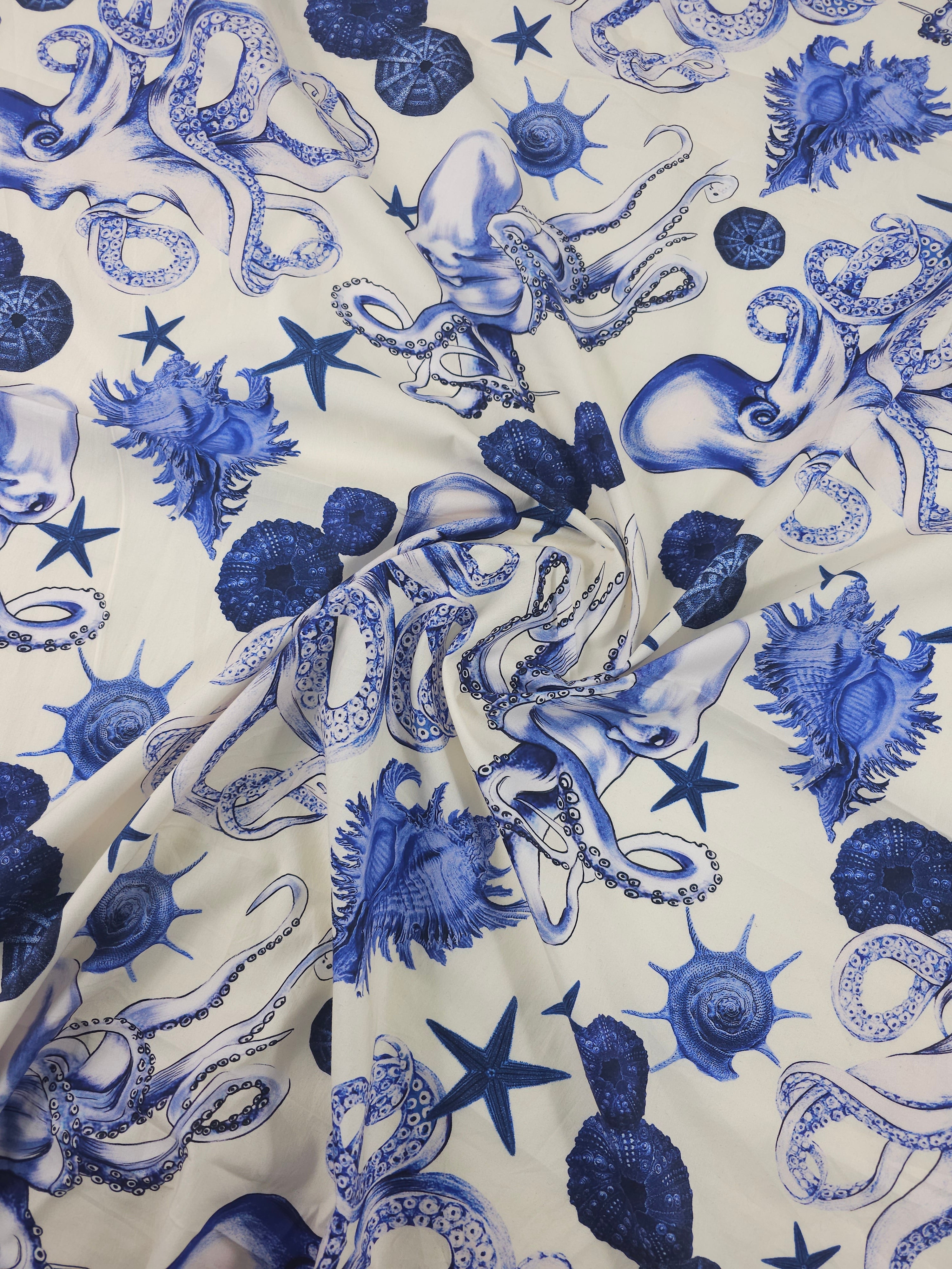 Blue Shell Octopus Lightweight Cotton Poplin