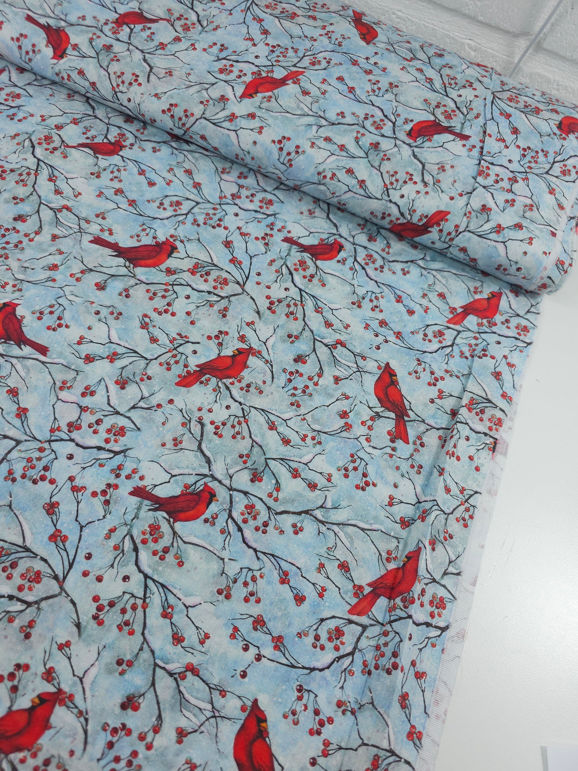 Snowy Cardinal Berries 100% Cotton